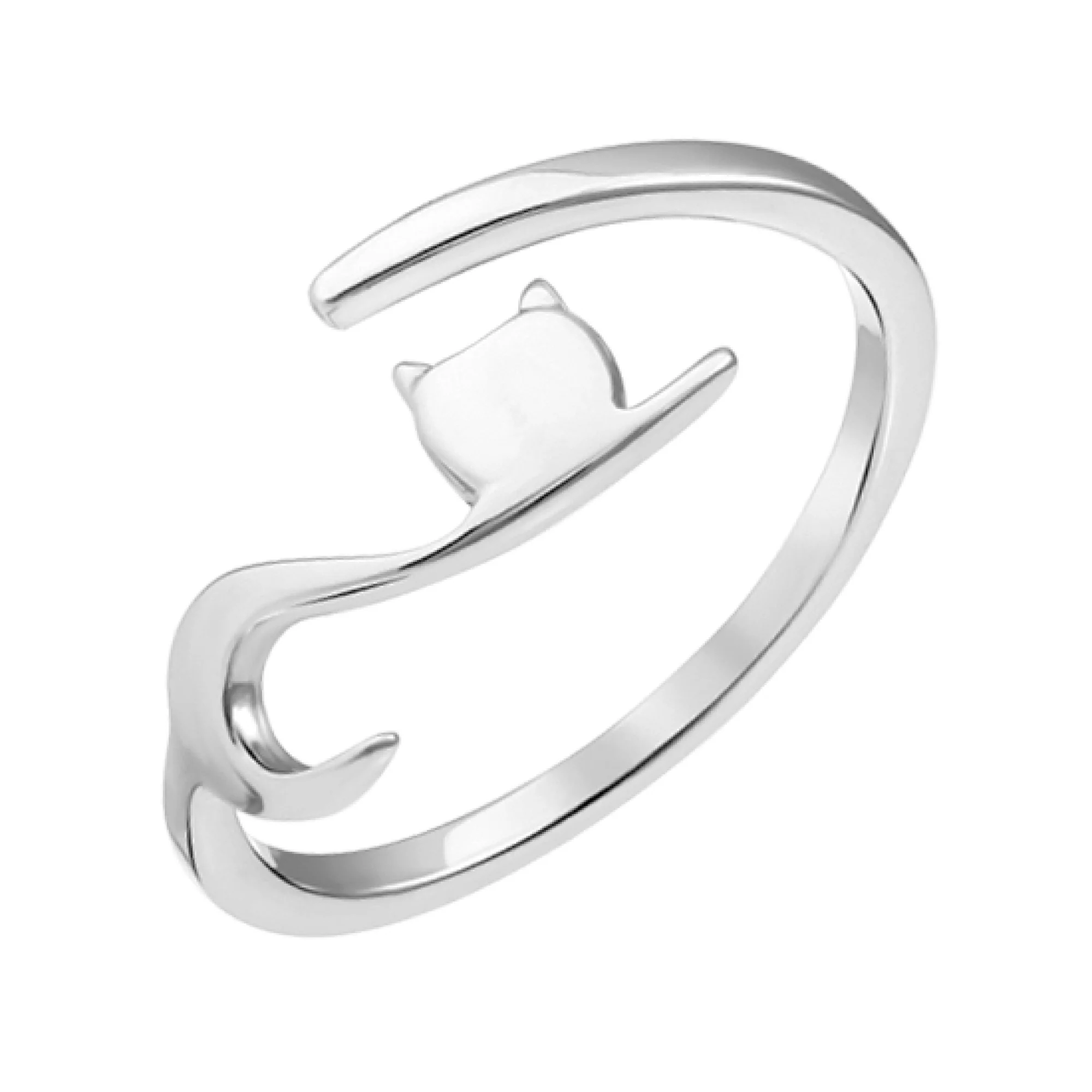 Незамкнута срібна каблучка з родіюванням "Котик"  - 1566678 – зображення 1