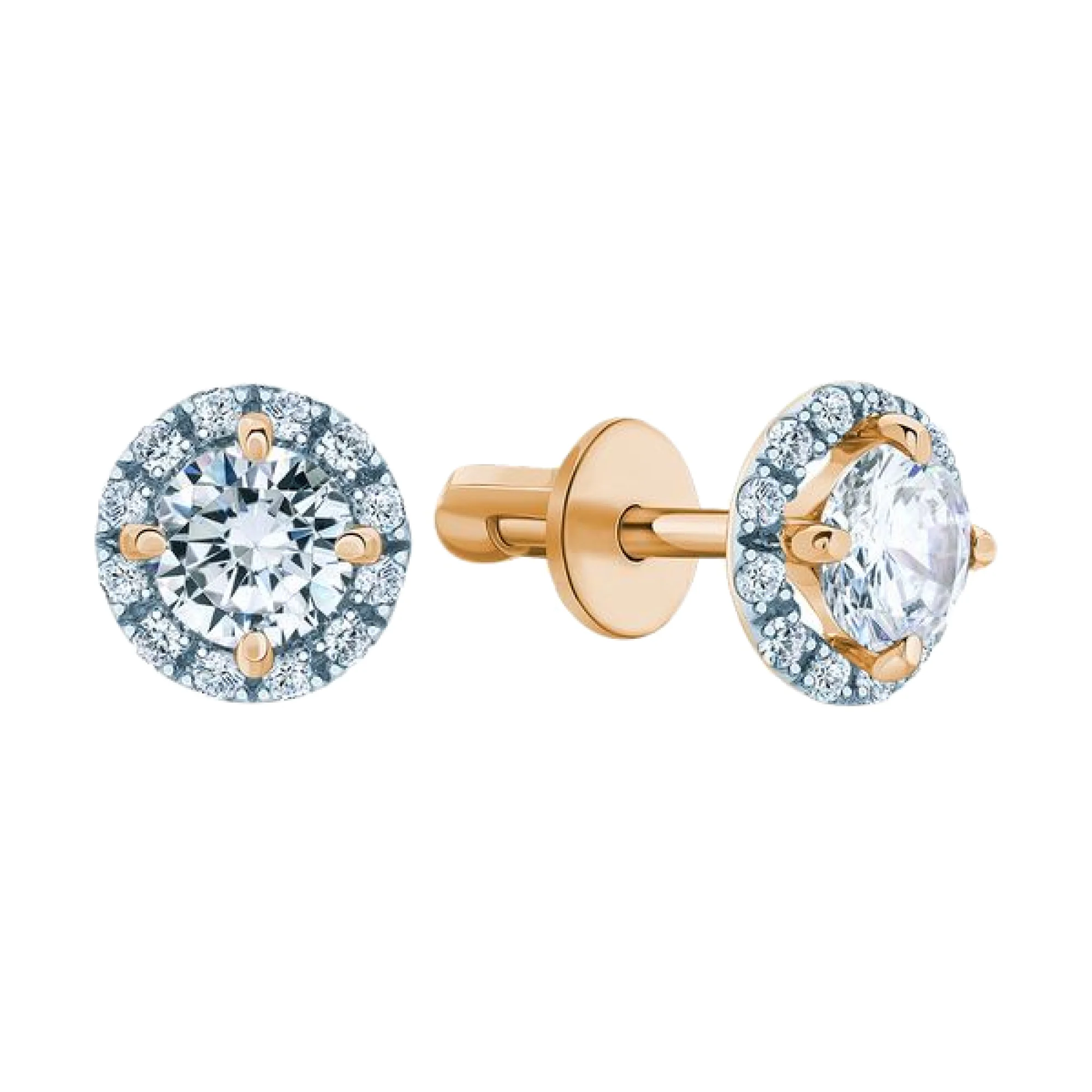 Серьги-гвоздики с фианитами в красном золоте - 406700 - 1