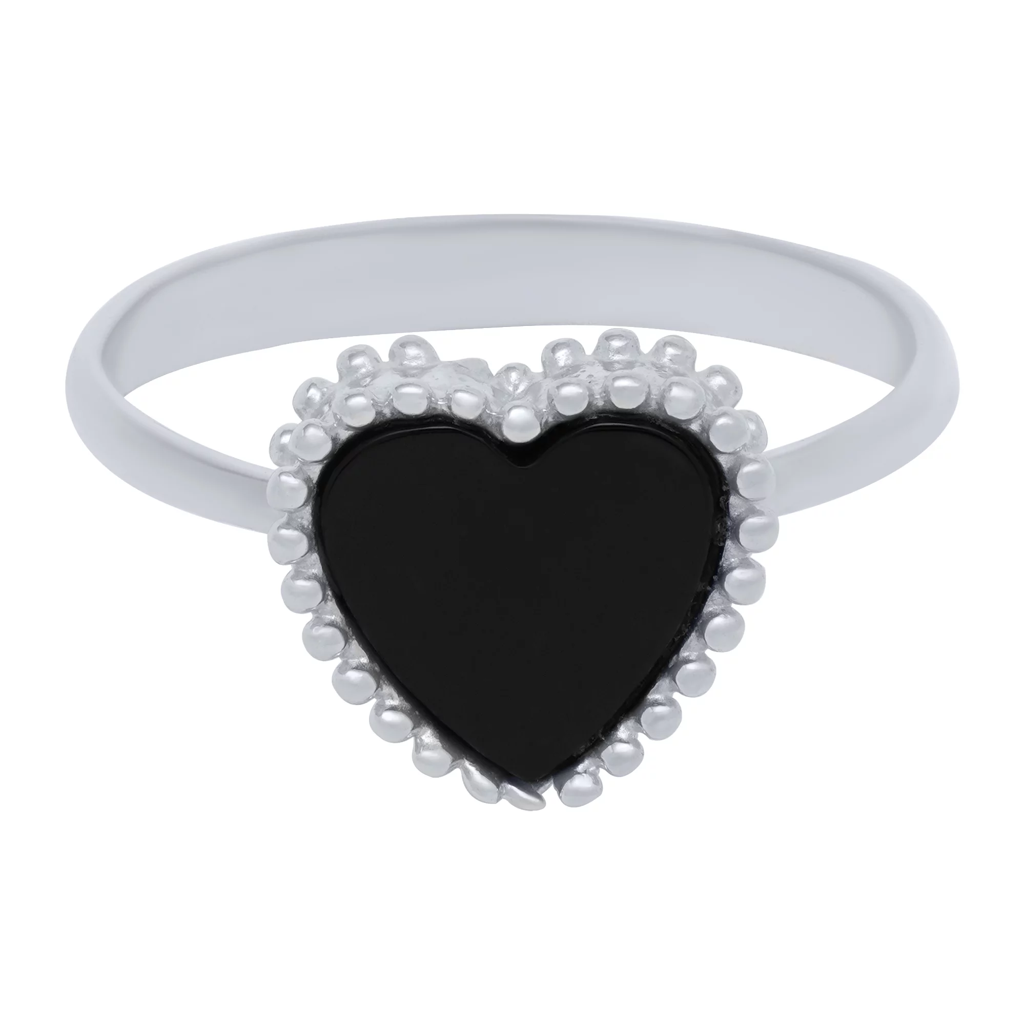 Серебряное кольцо "Сердце" с ониксом - 1682867 – изображение 2