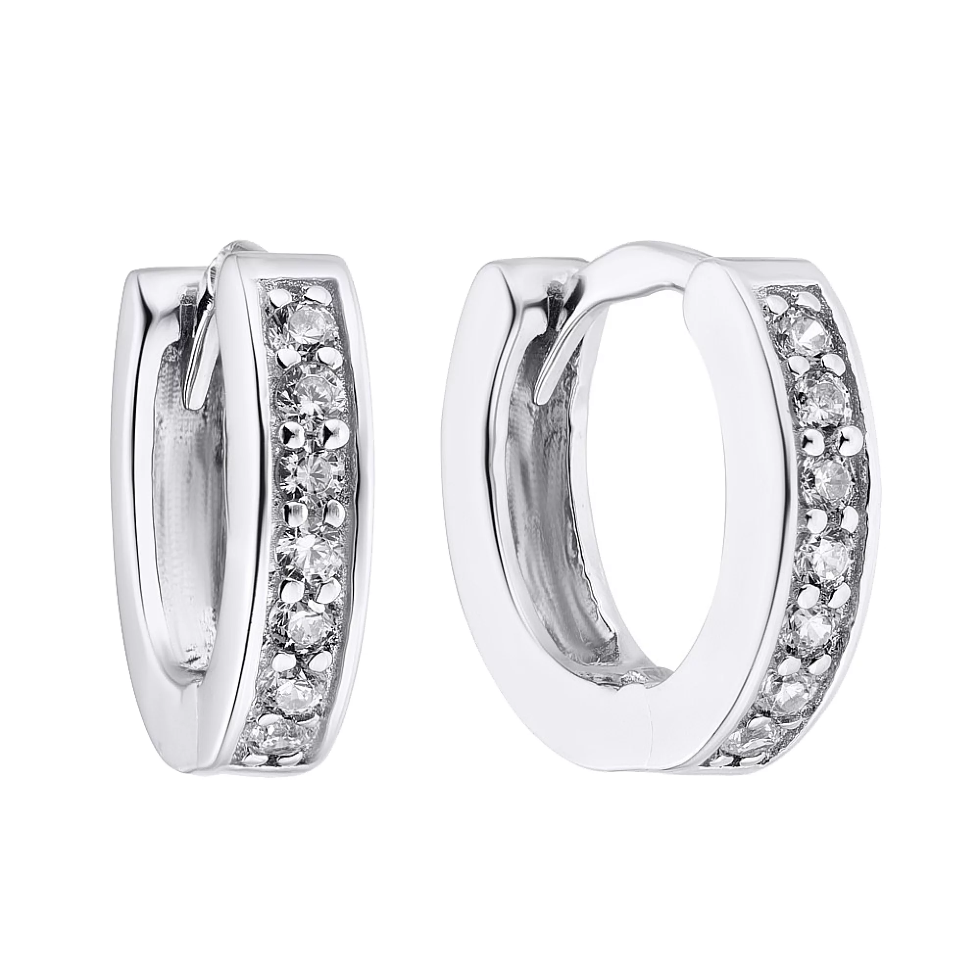 Сережки-кольца из серебра с фианитом - 1303106 – изображение 1