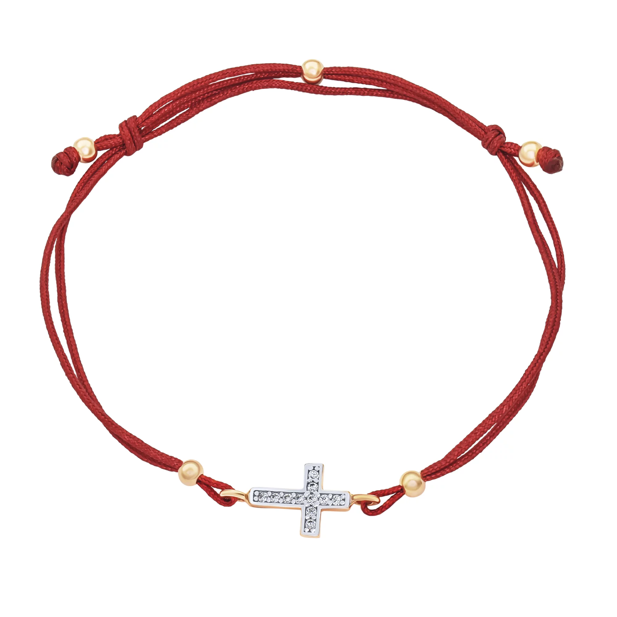 Браслет червона нитка з шовку "Хрестик" з фіанітами - 1562182 – зображення 1