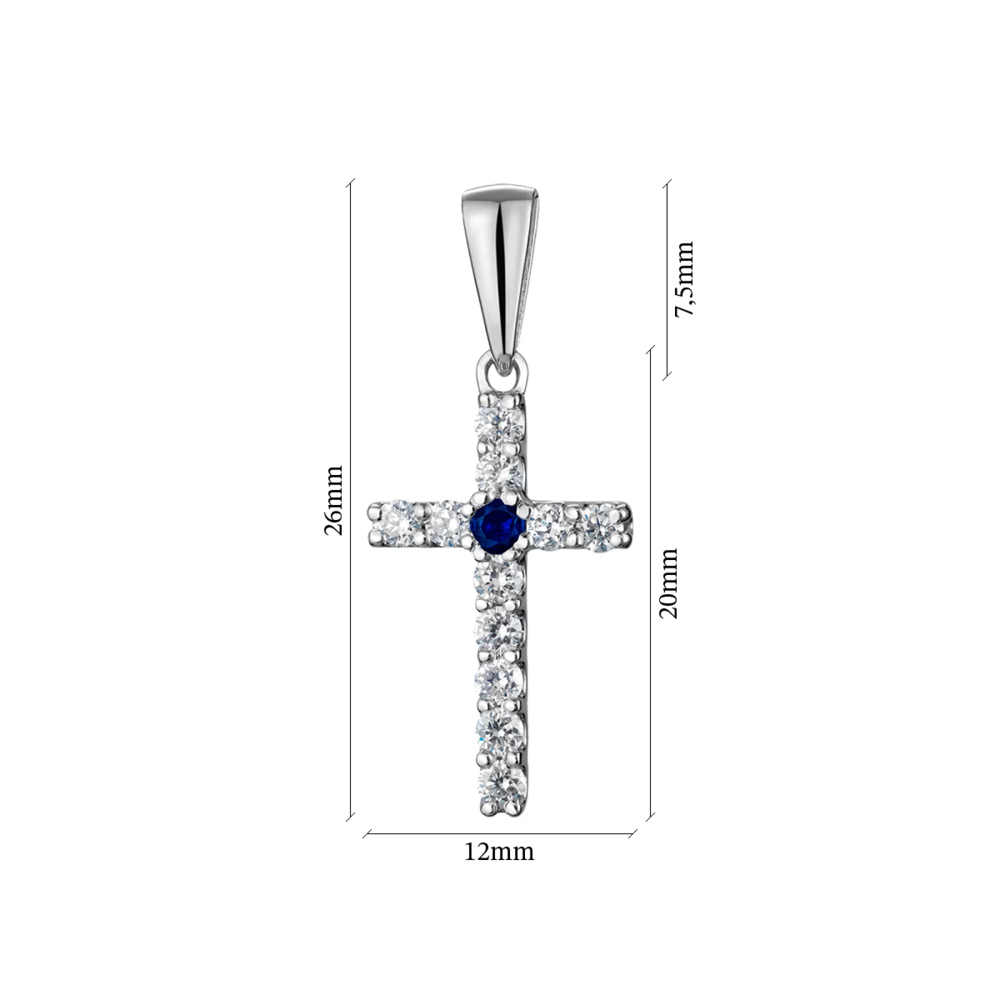 Хрестик з білого золота з діамантами і сапфірами - 965701 – зображення 2