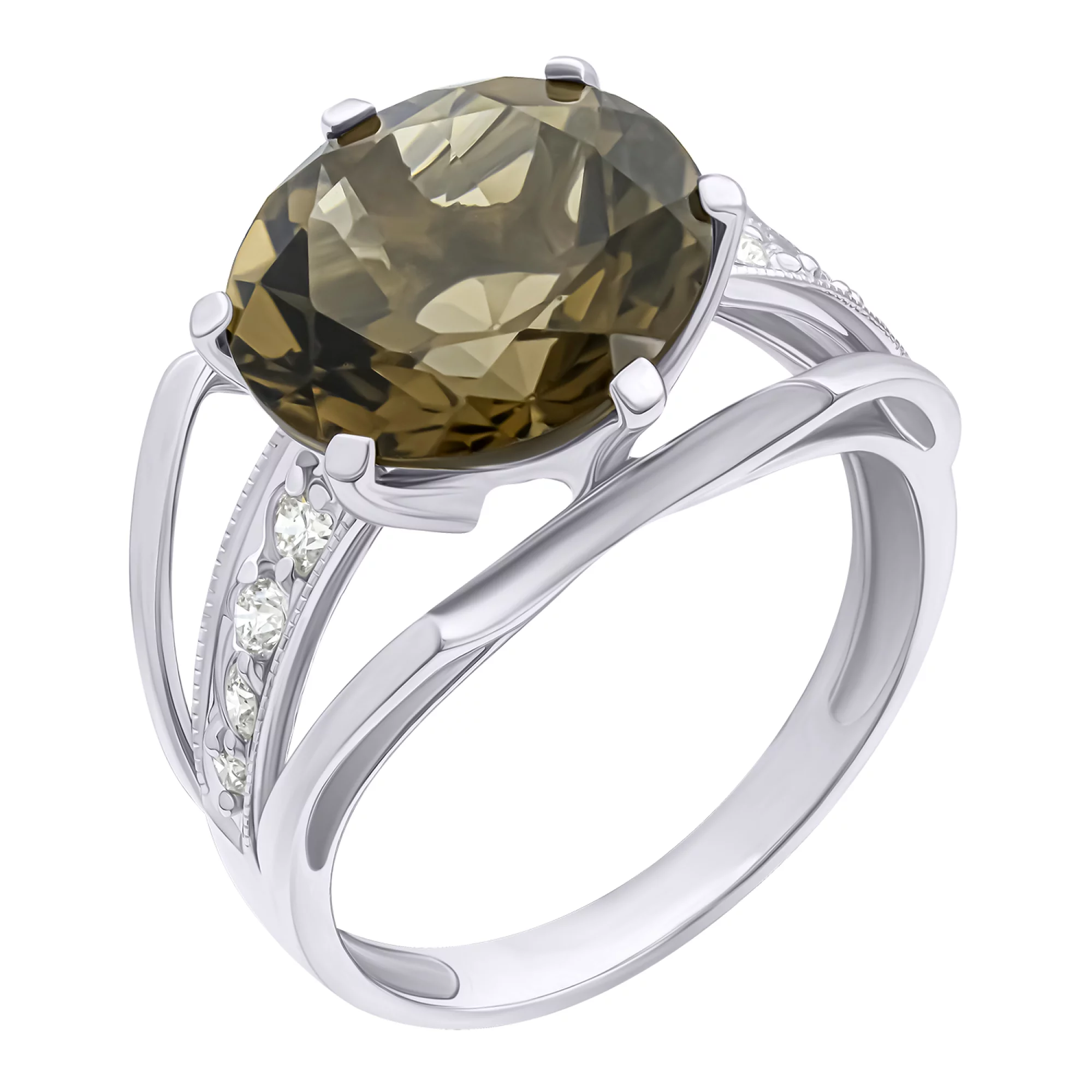 Кольцо из белого золота с бриллиантами и раухтопазом - 863892 – изображение 2