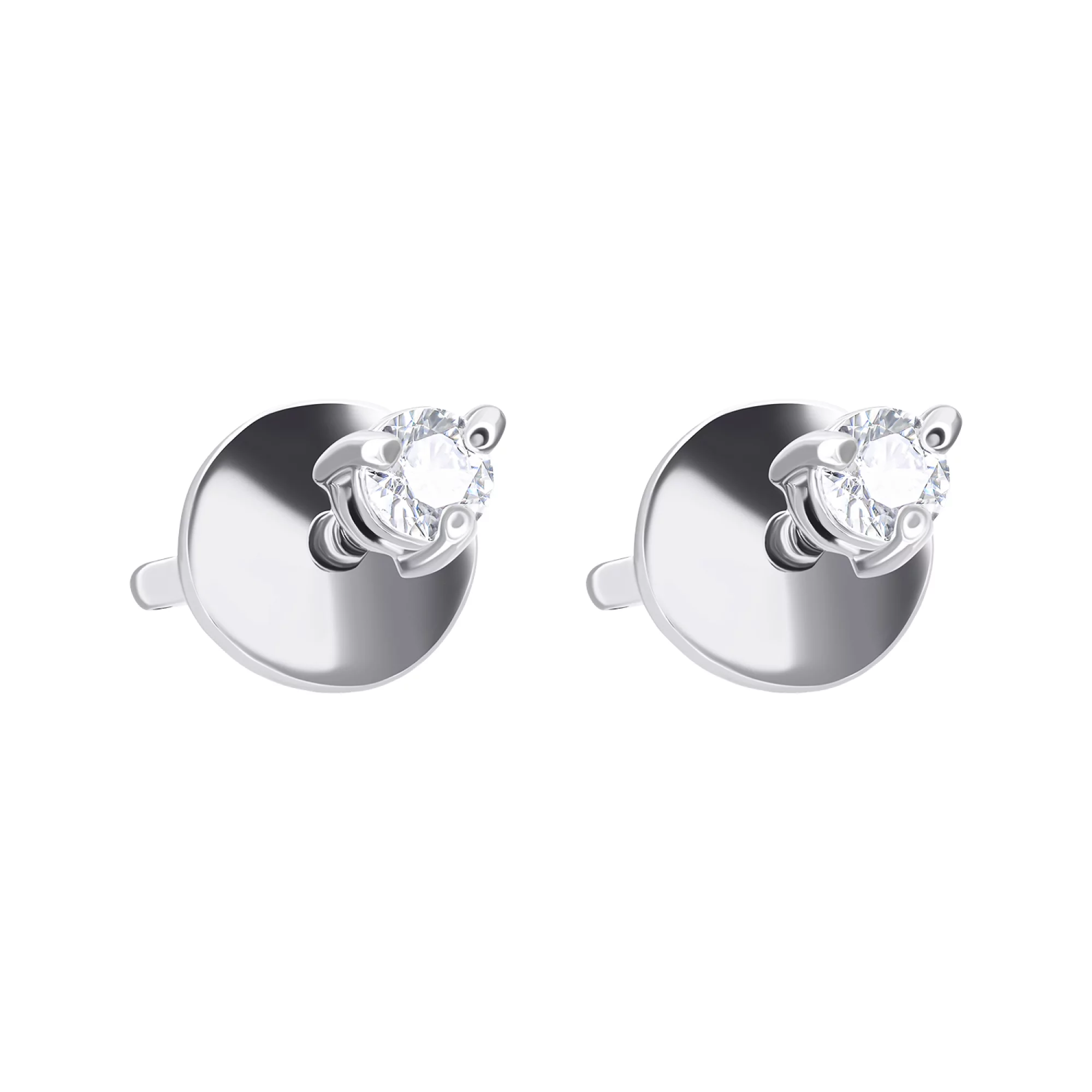 Сережки-гвоздики из серебра с фианитом - 1501335 – изображение 1