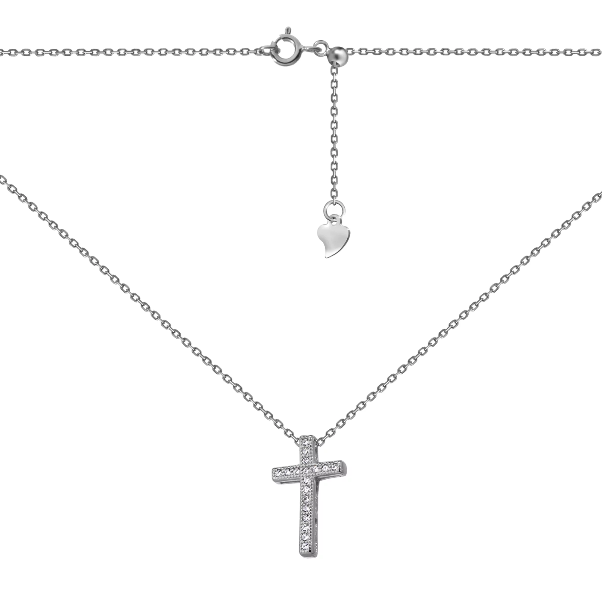 Цепочка из серебра с крестиком и фианитом  якорное плетение - 968879 – изображение 1
