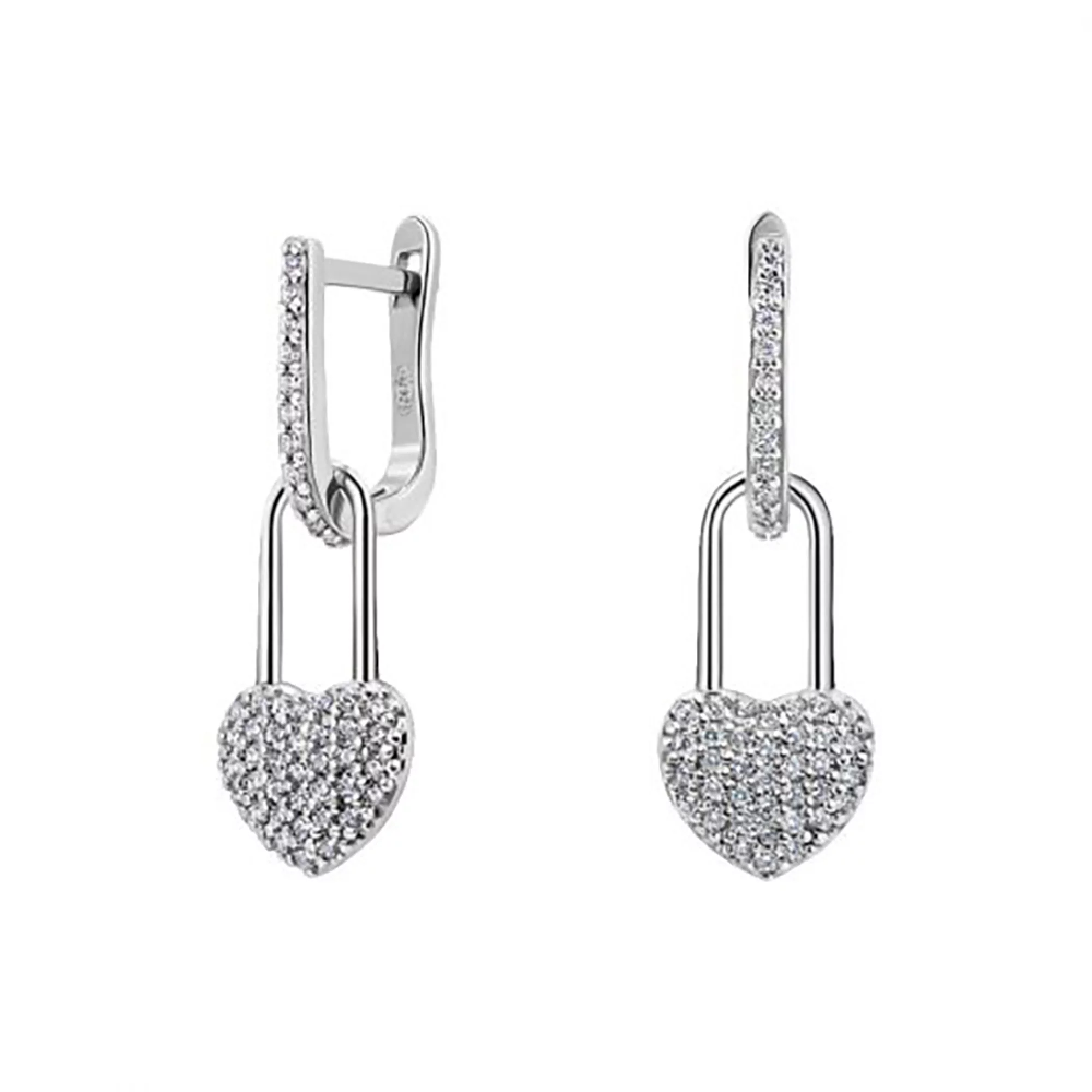 Серебряные серьги с подвесами "Сердечки" и фианитом - 967903 – изображение 1