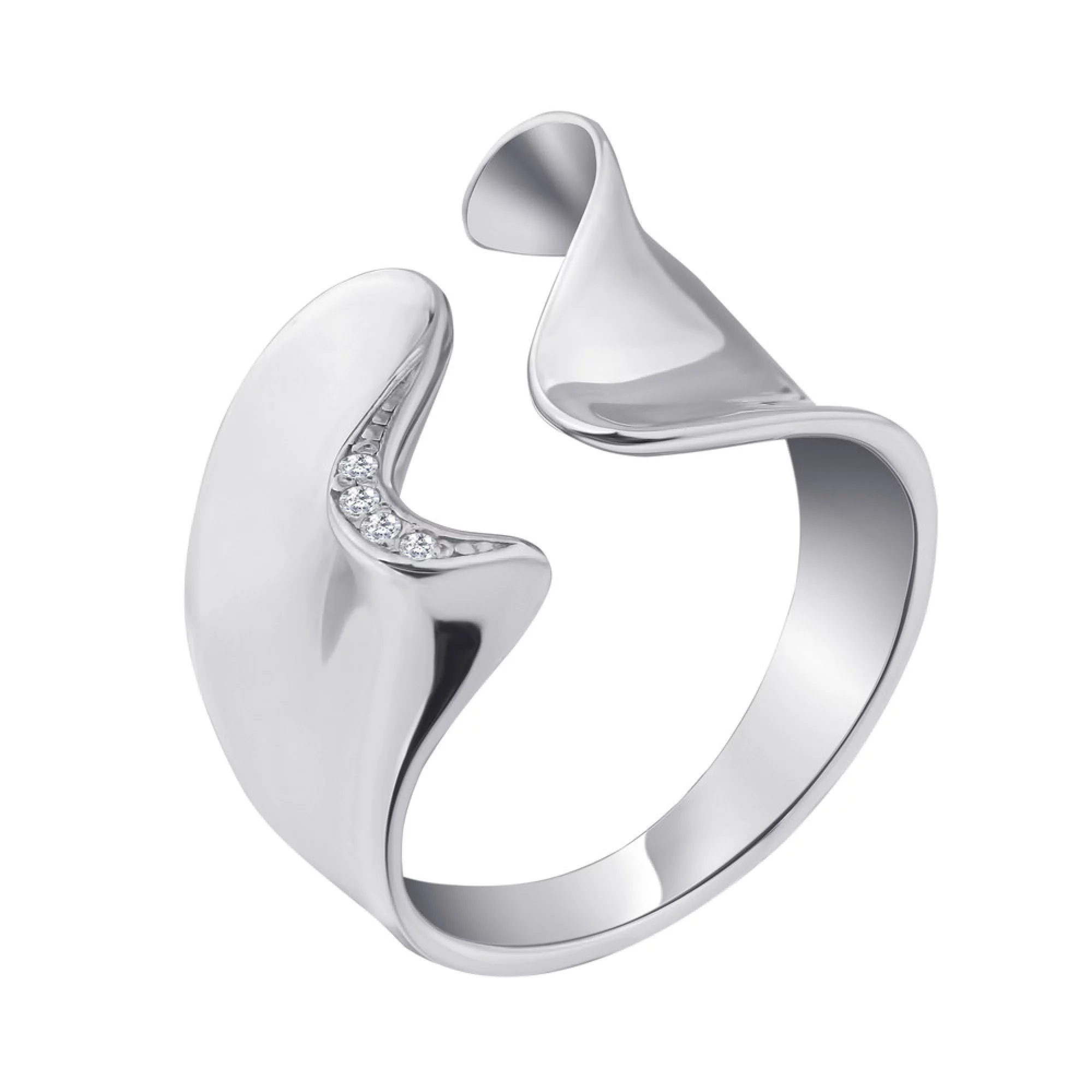 Серебряное кольцо с фианитами "Волна" - 1098611 – изображение 1