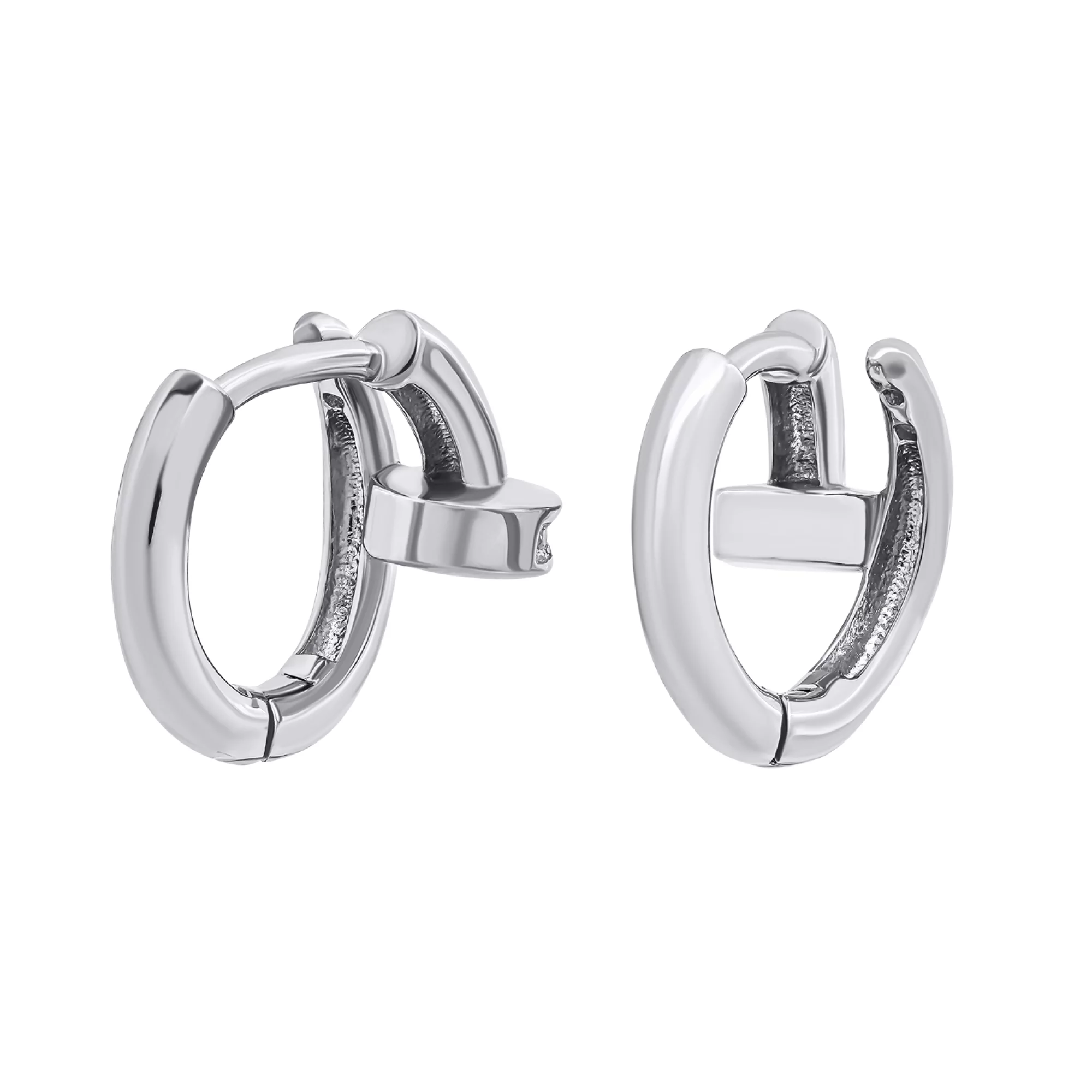 Сережки-кольца "Гвоздь" из серебра с фианитом - 1343427 – изображение 2