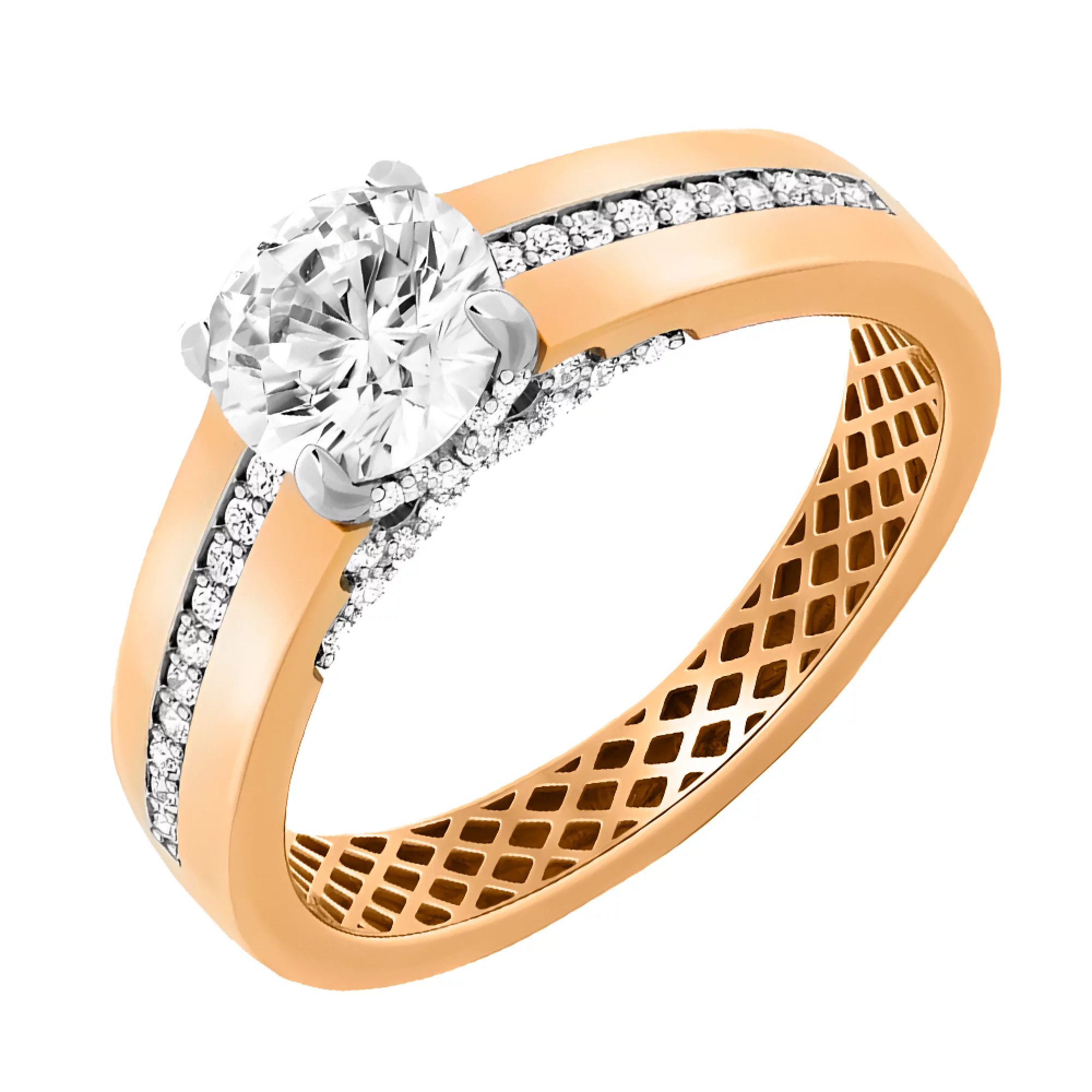 Золотое кольцо с фианитом - 482900 – изображение 1