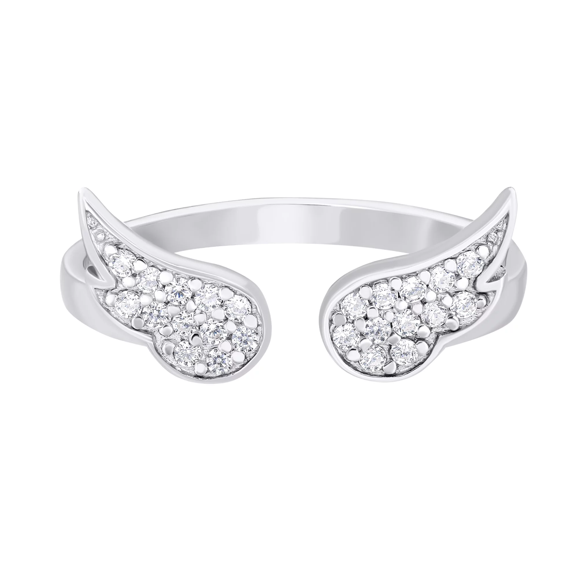 Серебряное незамкнутое кольцо "Крылья" с фианитами - 1549903 – изображение 2