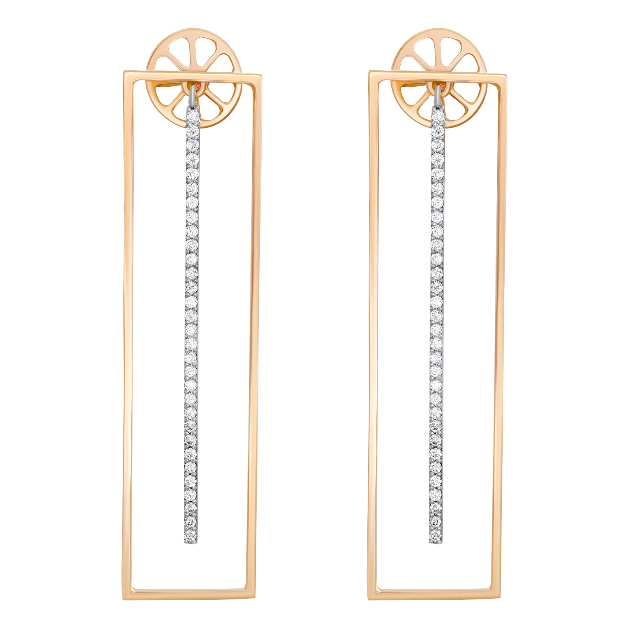 Сережки-гвоздики из красного золота с бриллиантами "Прямоугольник" - 908338 – изображение 1