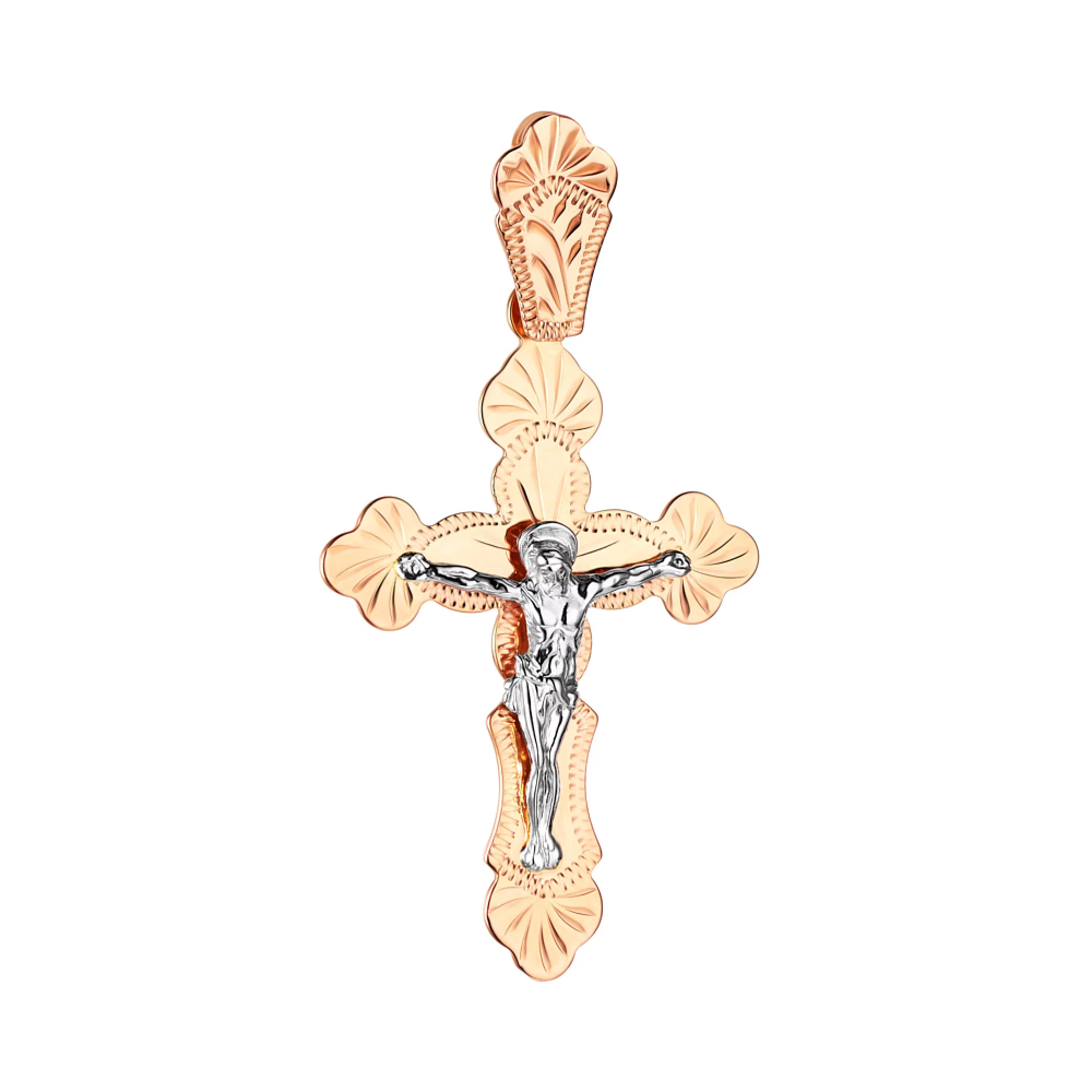Золотой крестик с распятием и алмазной гранью  - 1532775 – изображение 1