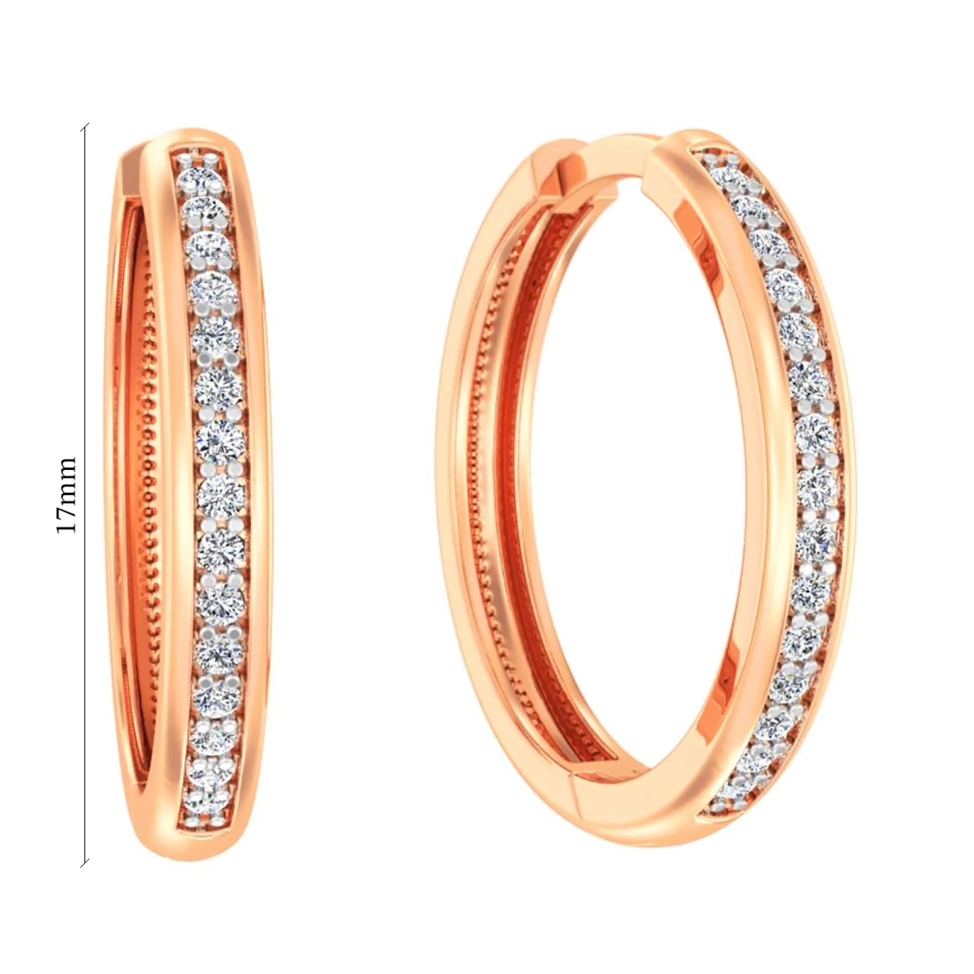 Сережки-кольца из красного золота с фианитом - 1260303 – изображение 2