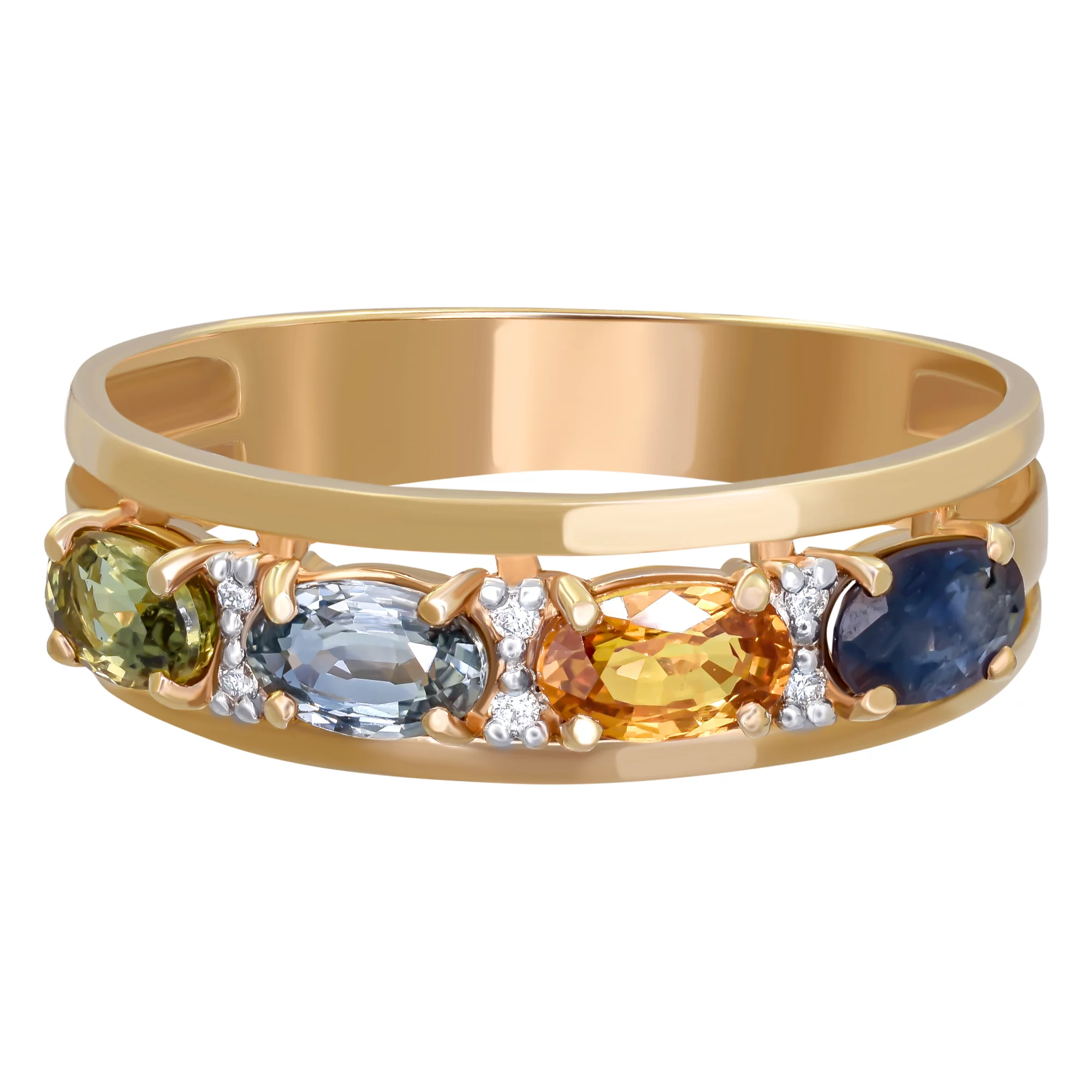 Кольцо из красного золота с бриллиантами и цветными сапфирами - 897032 – изображение 2