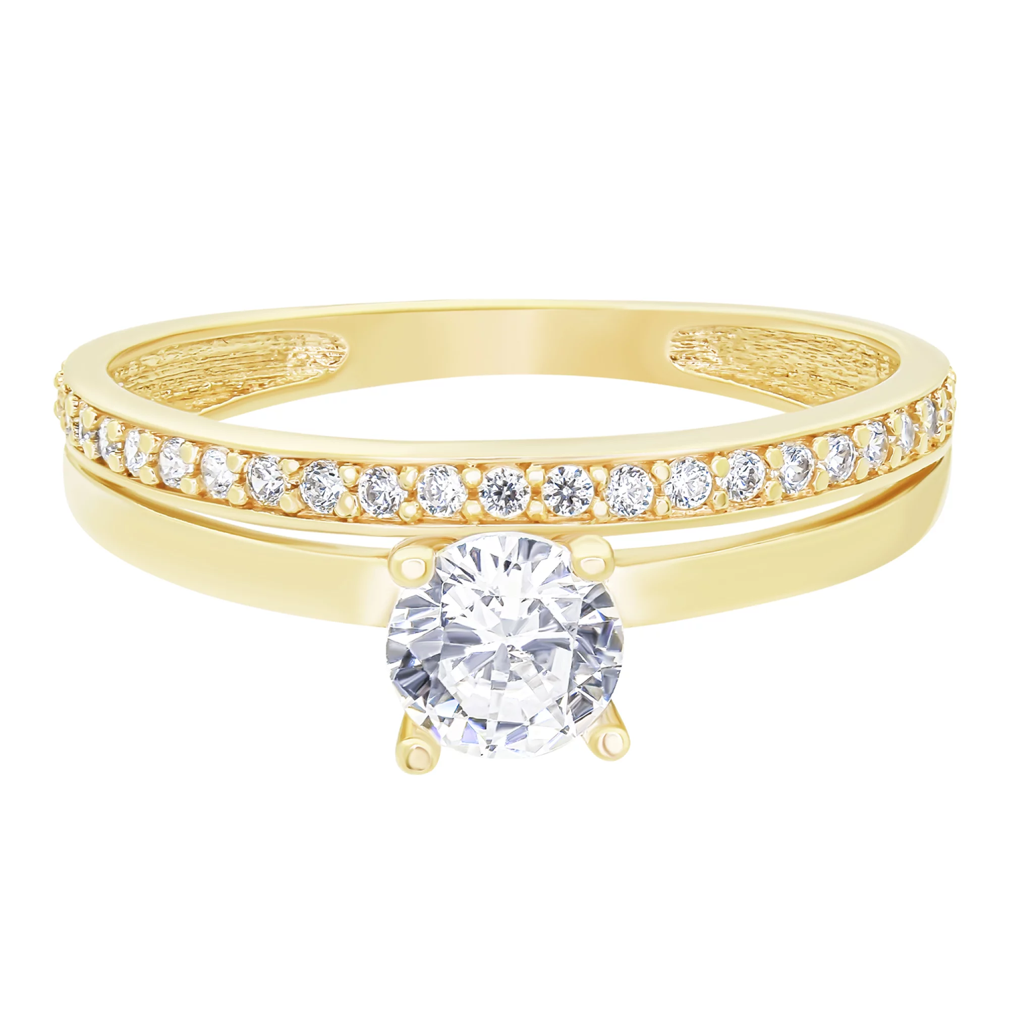 Двойное помолвочное кольцо в красном золоте с фианитами - 1578851 – изображение 2