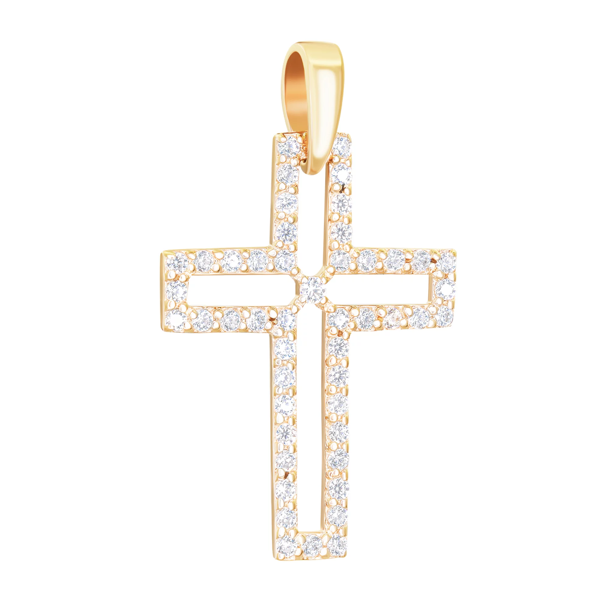 Крестик из красного золота и дорожкой фианитов - 1530823 – изображение 1
