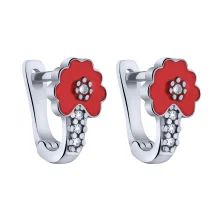 Дитячі сережки "Квітка" зі срібла з фіанітами та емаллю - 2008243