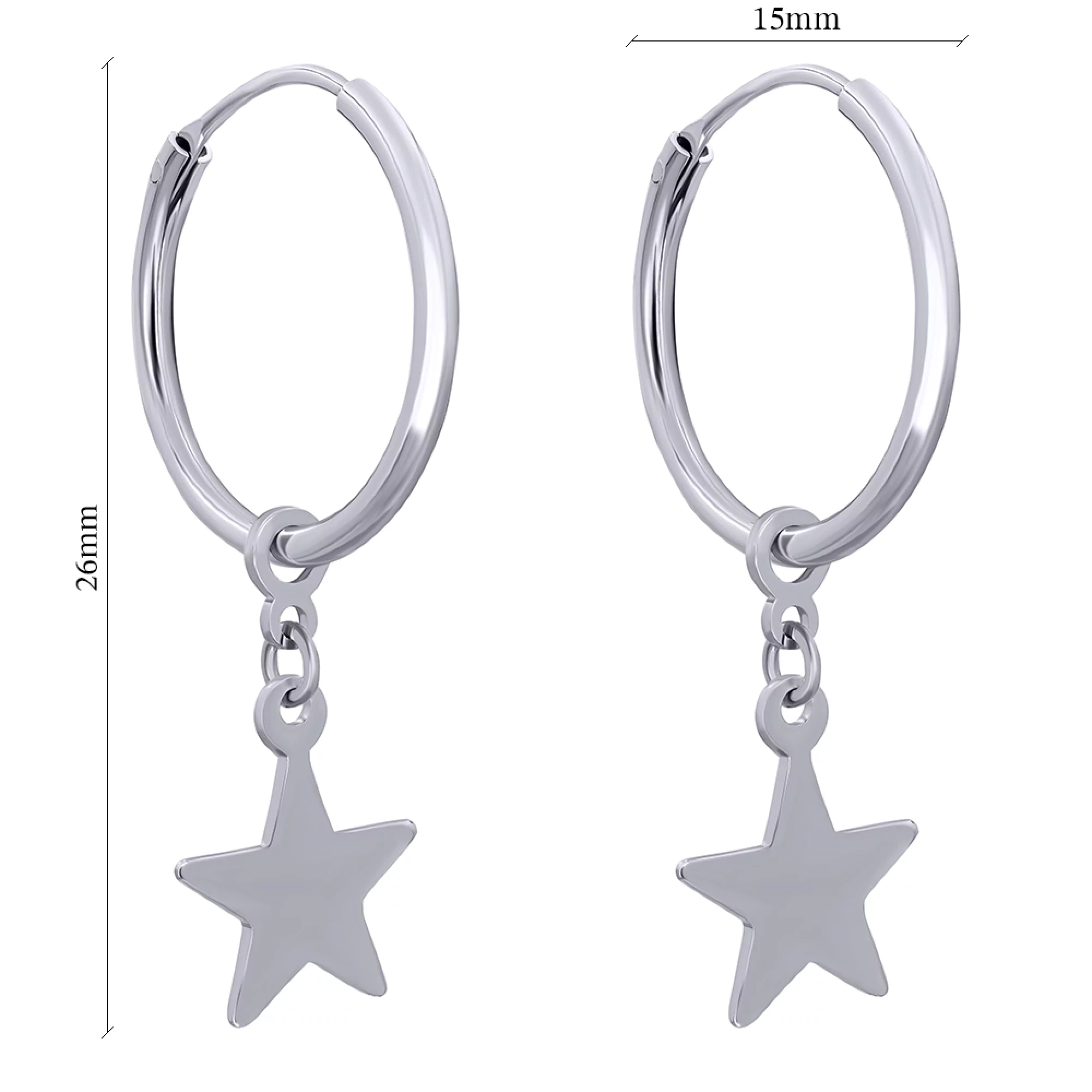 Сережки-кольца серебряные с подвесками "Звезды" - 886242 – изображение 2