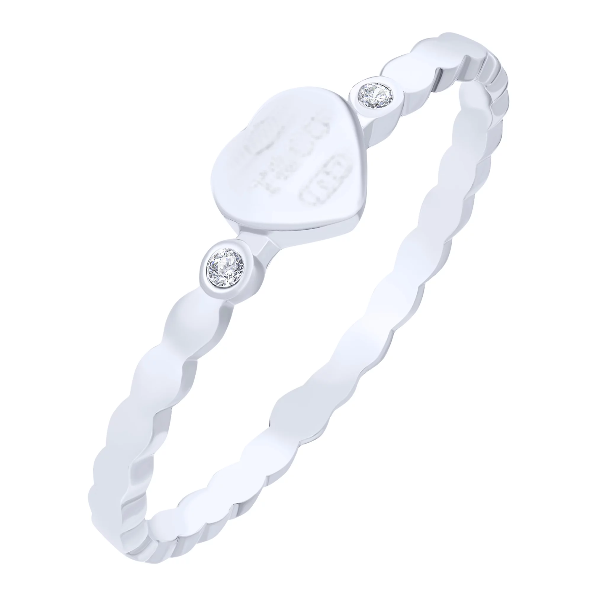 Серебряное кольцо "Сердечко" с фианитами - 1611475 – изображение 1