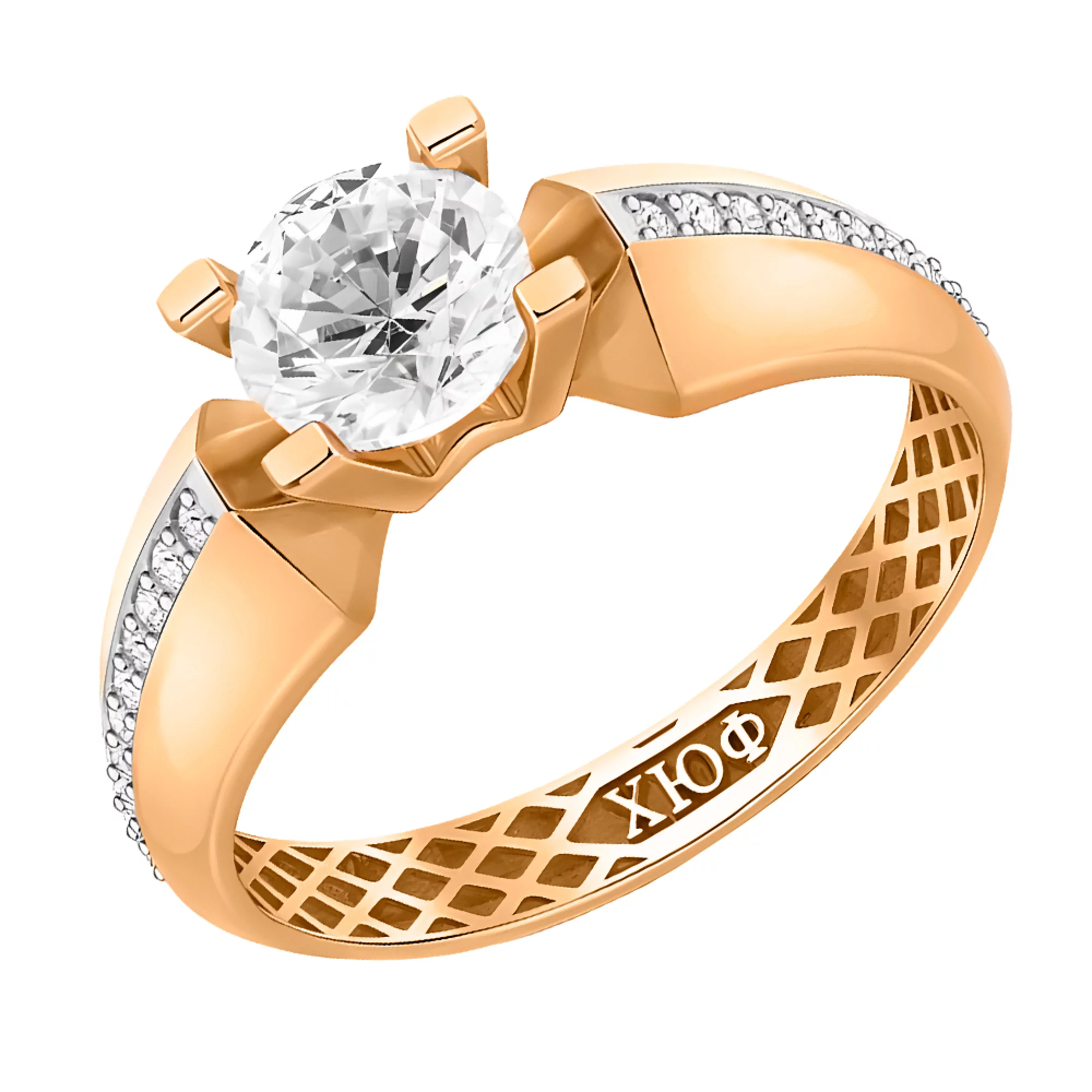 Золотое кольцо с фианитом - 482870 – изображение 1