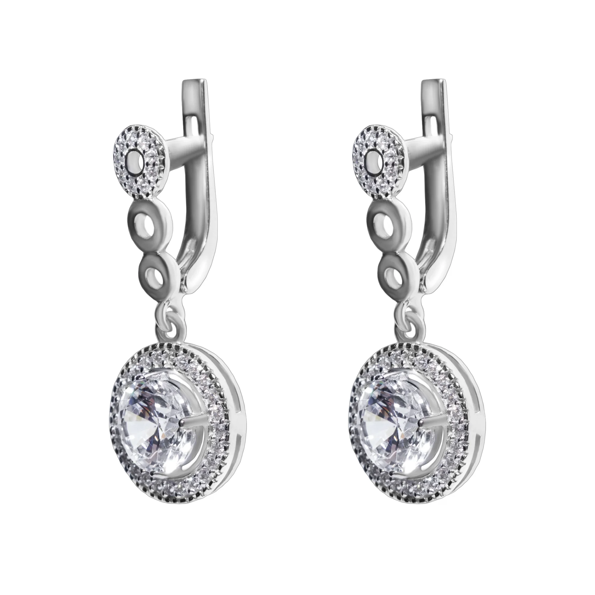 Серебряные серьги с фианитами и подвесами - 407034 - 2