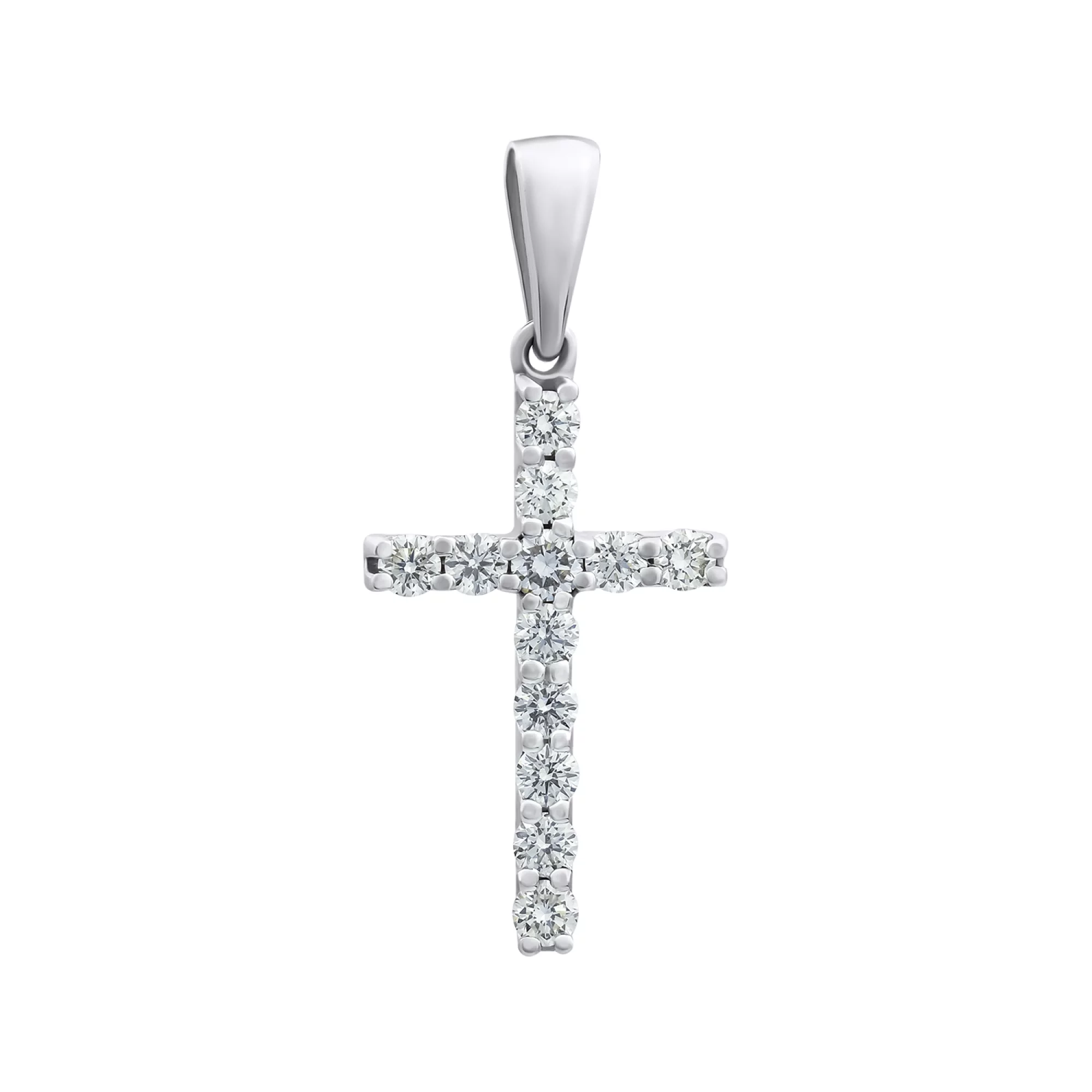Крестик из белого золота с бриллиантами - 776091 – изображение 1