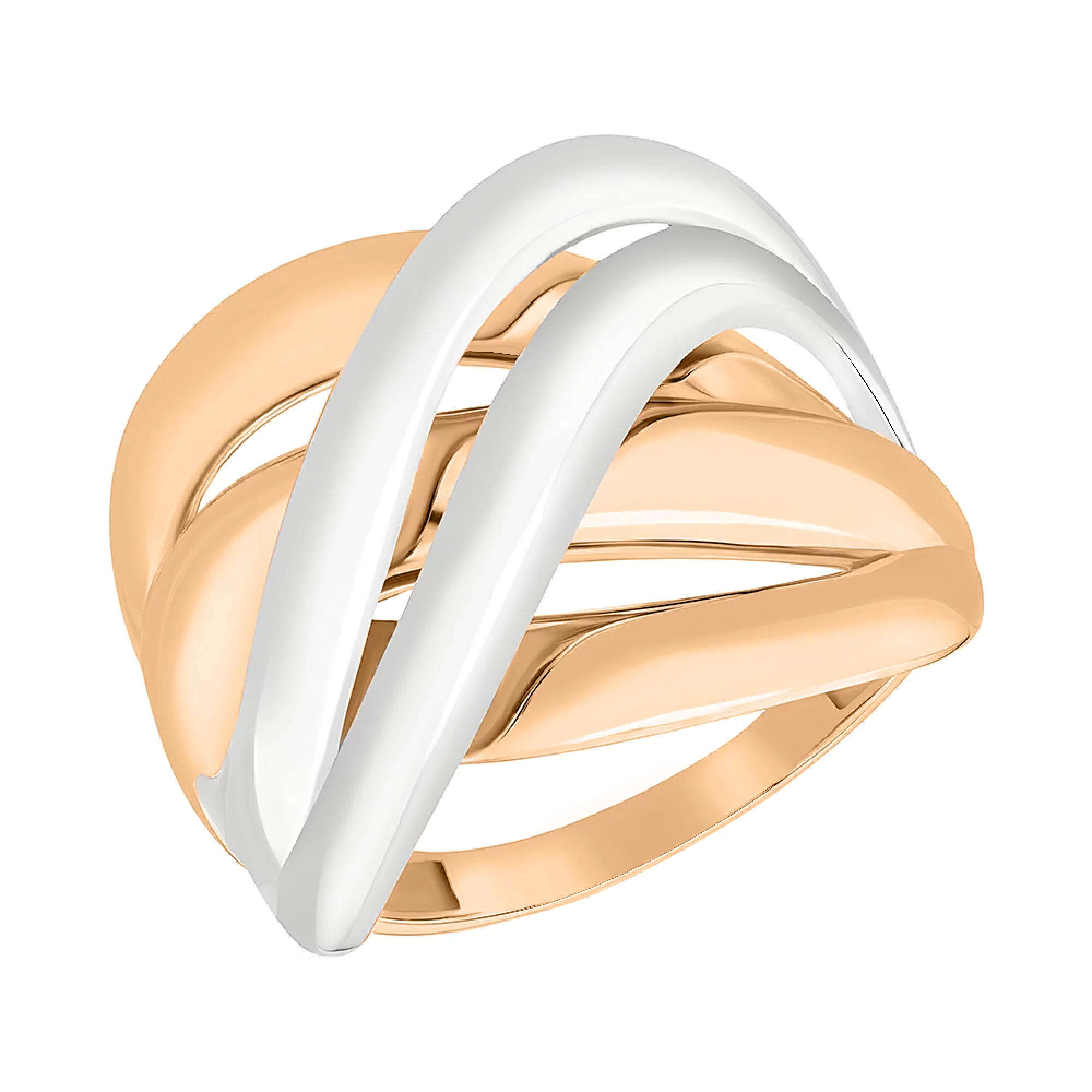 Массивное кольцо из комбинированного золота "Переплетение" - 1534747 – изображение 1