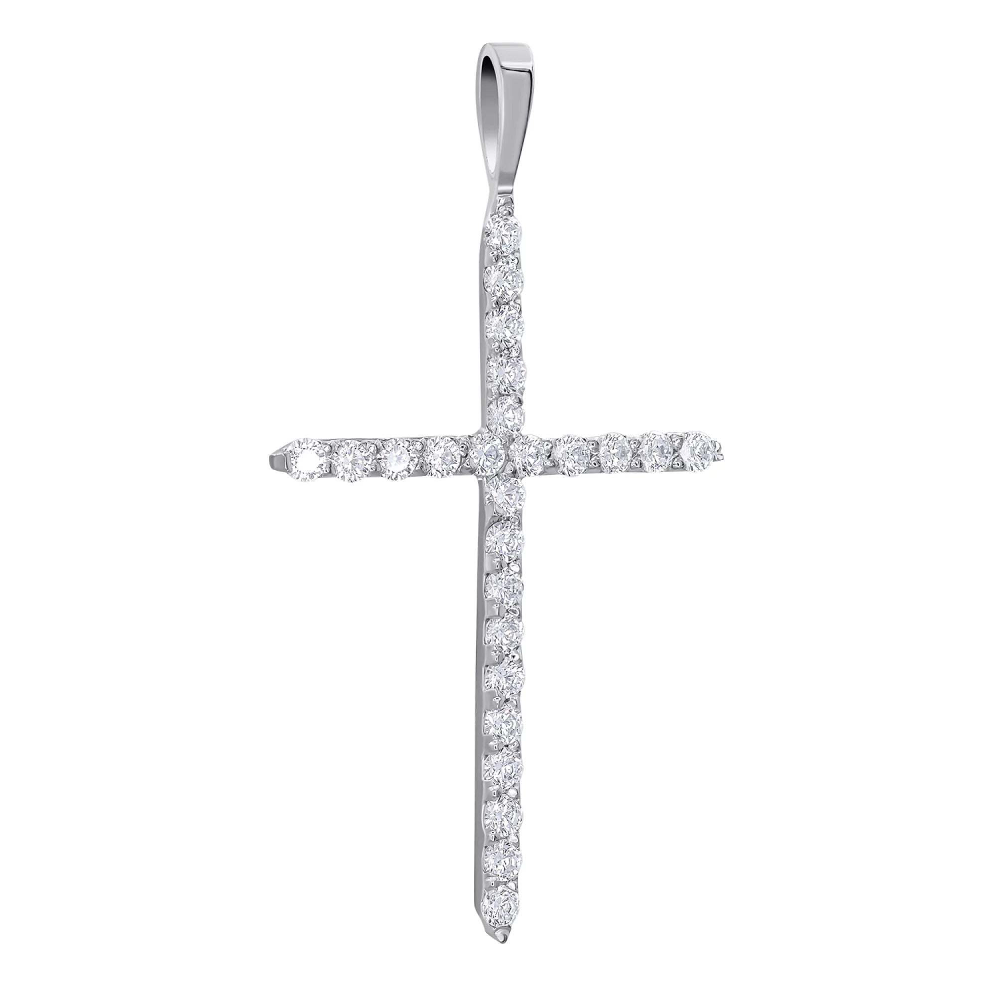 Хрестик срібний з фіанітом - 973289 – зображення 1