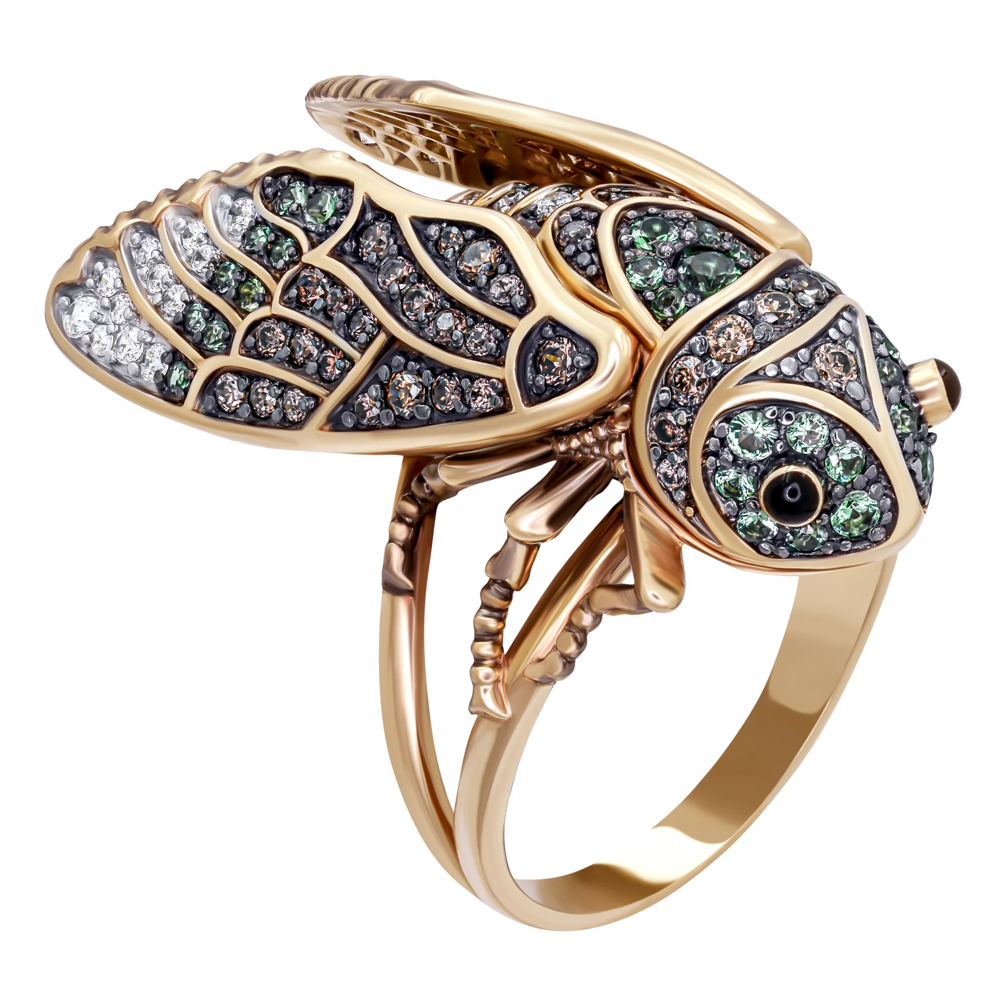 Золотое кольцо с фианитом Цикада - 637044 – изображение 1