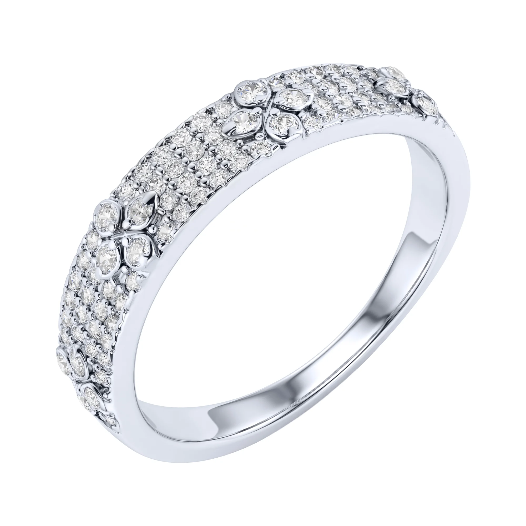 Серебряное кольцо "Цветок" с россыпью фианитов - 2297404 - 1