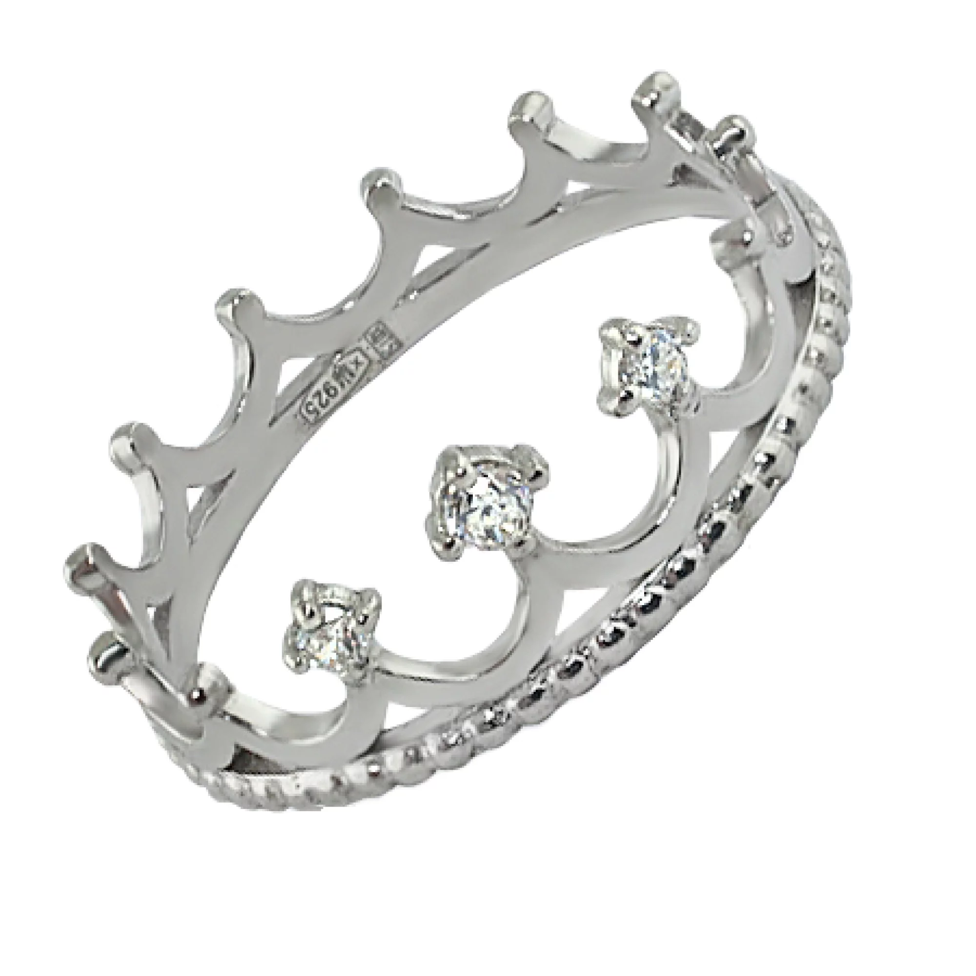 Кольцо из серебра Корона с фианитом - 1426928 – изображение 1