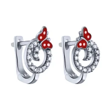 Дитячі срібні сережки "Метелик" з фіанітами та емаллю - 2011383