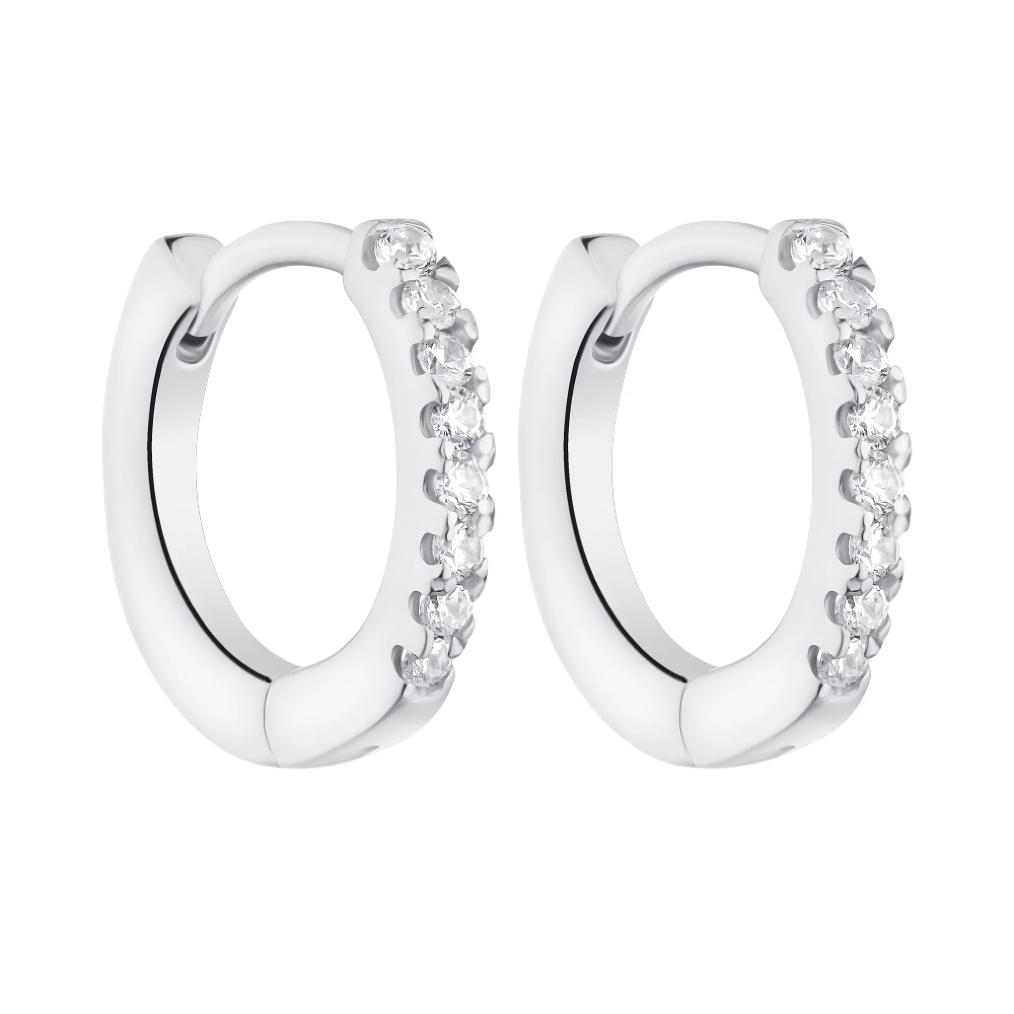 Серебряные серьги-кольца с фианитами - 1502311 – изображение 1