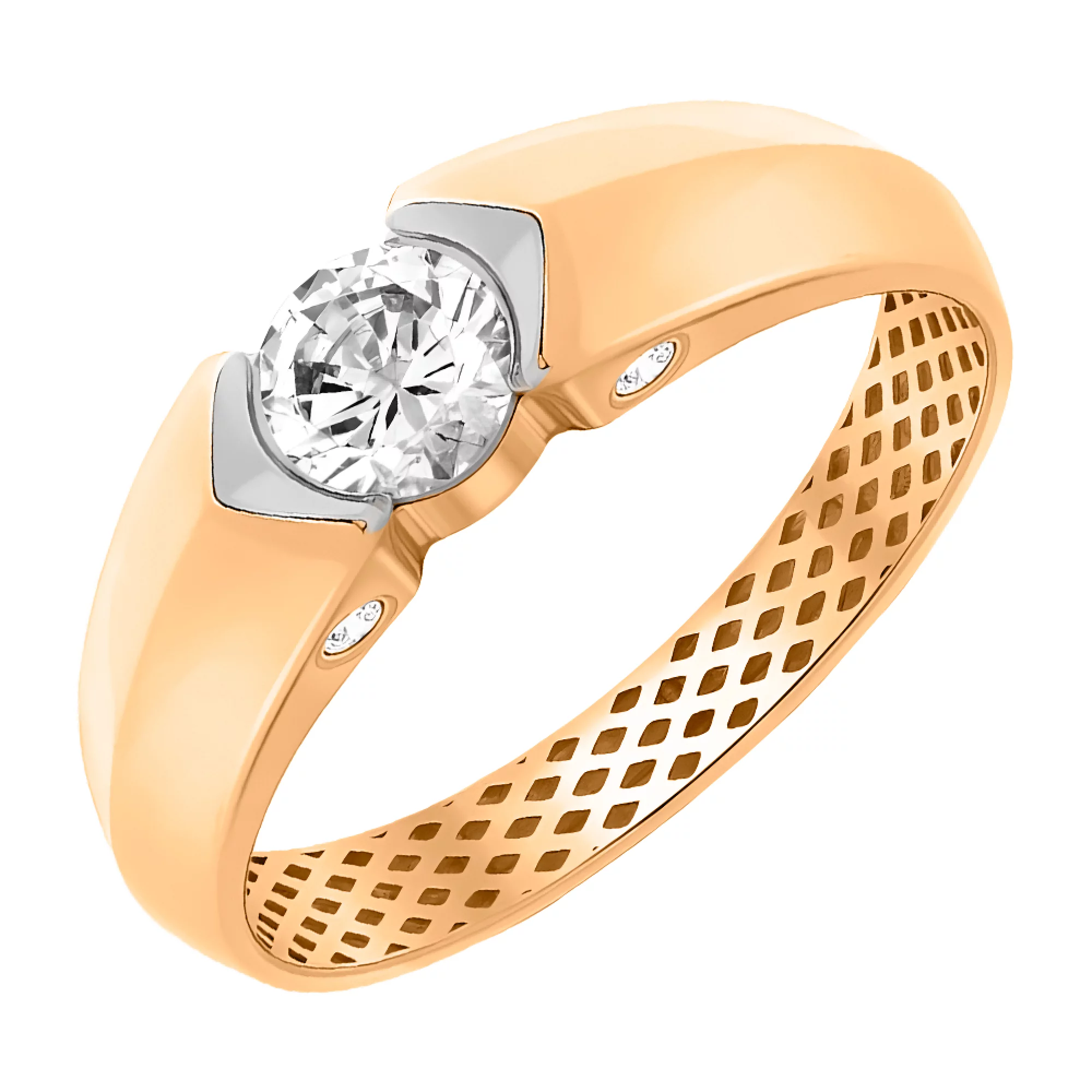 Золотое кольцо с фианитом - 482876 – изображение 1