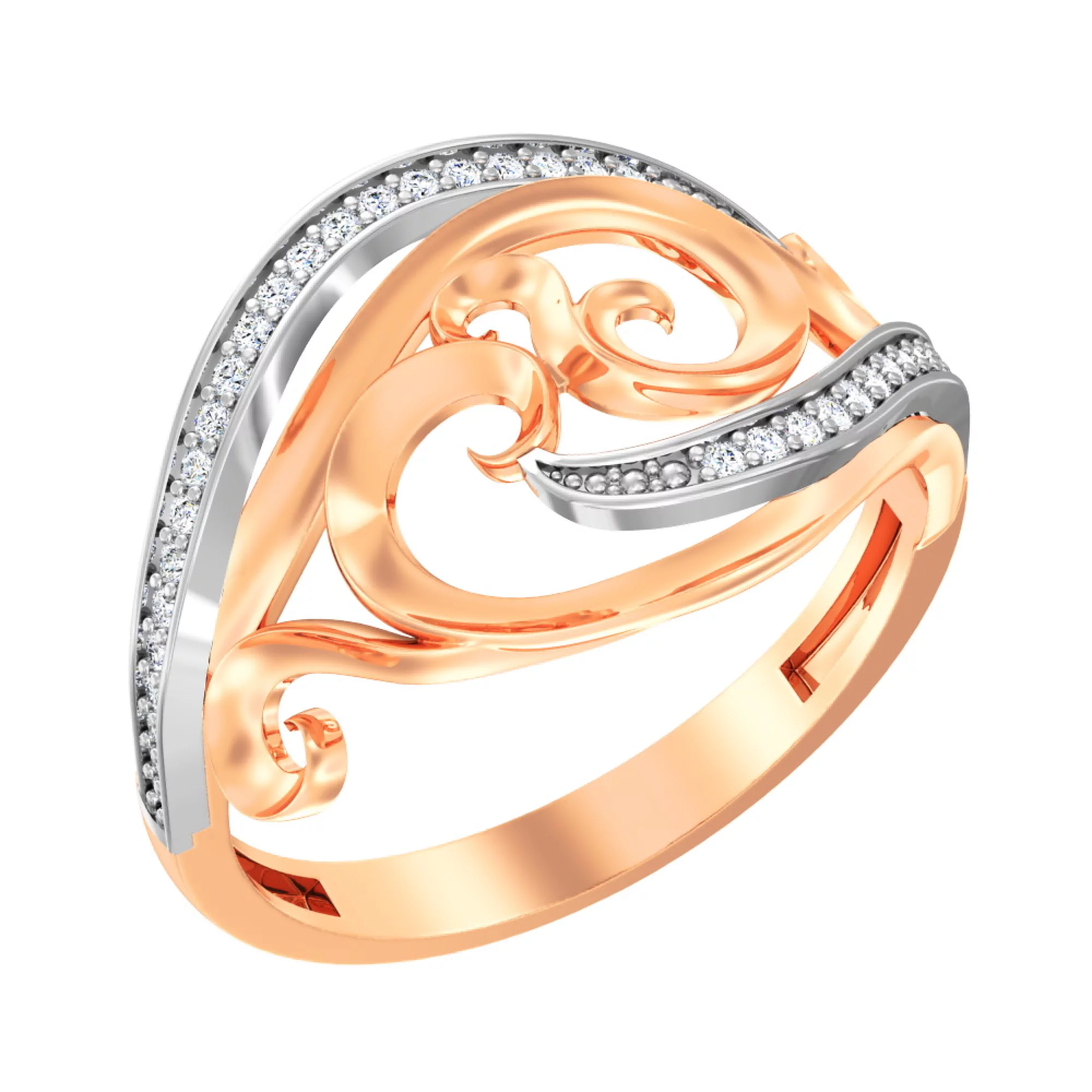 Кольцо из красного золота с фианитами - 1513682 – изображение 1