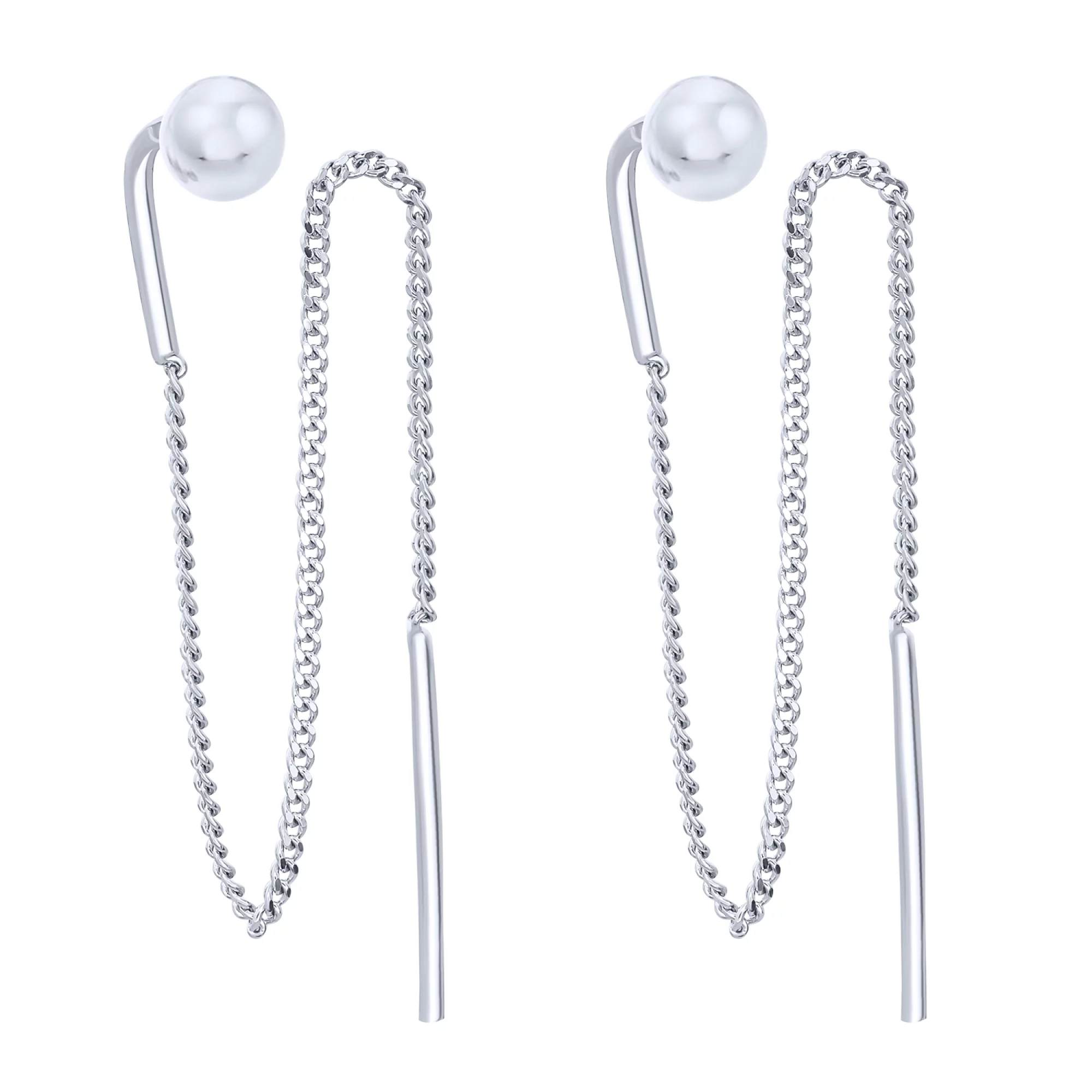Срібні сережки-протяжки з кулькою - 1680037 – зображення 1