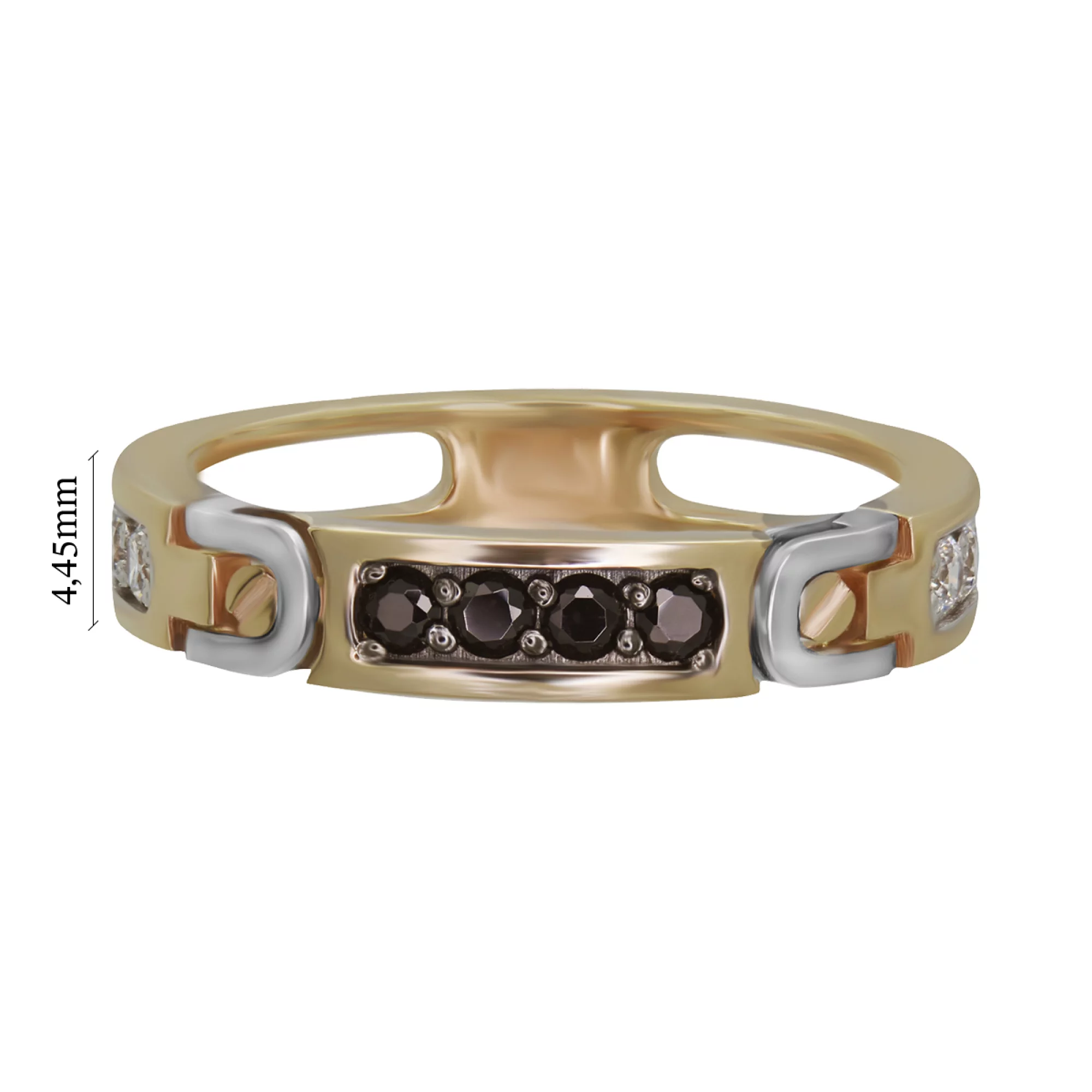 Перстень золотой с черным и белым фианитом - 907515 – изображение 3