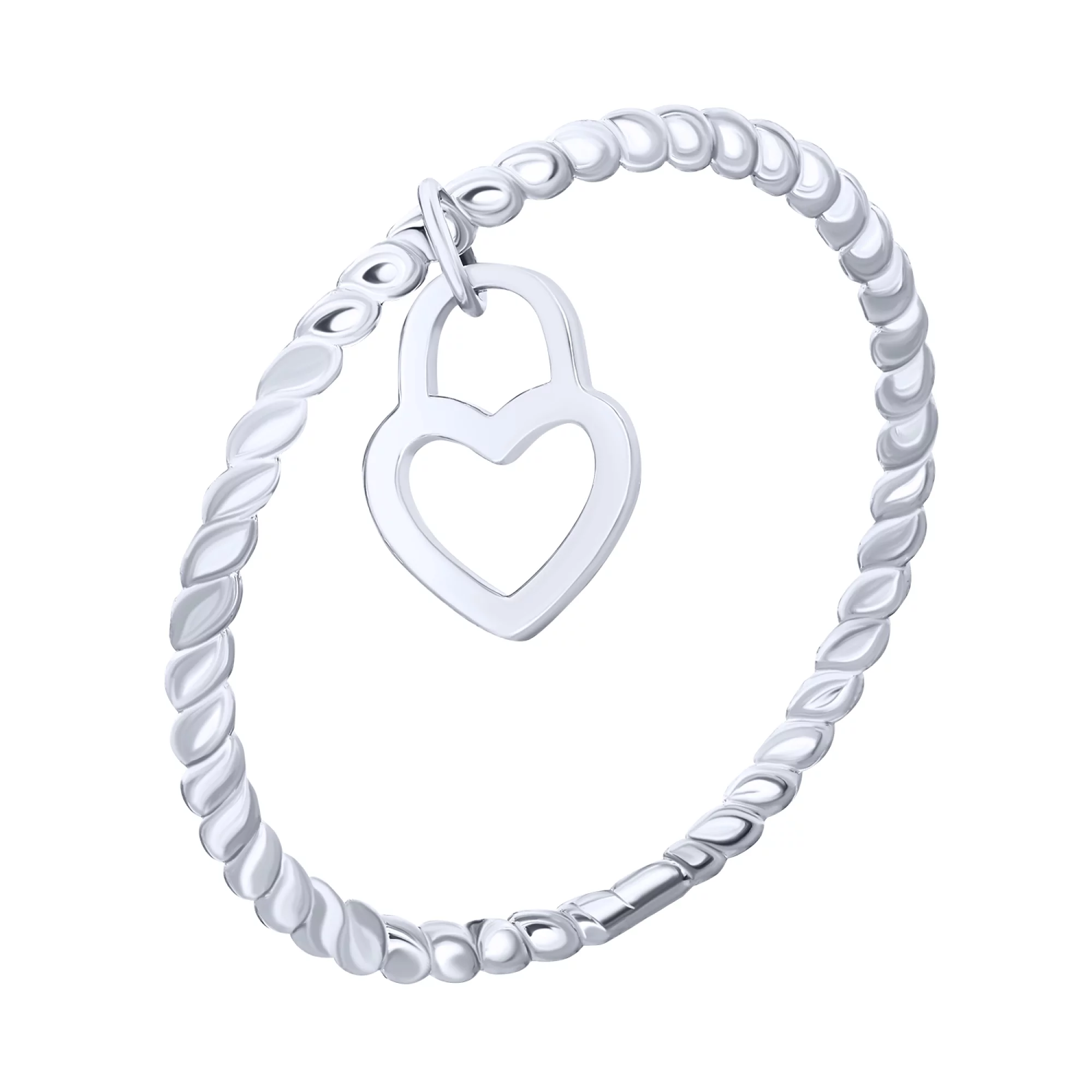 Каблучка срібна з підвісним сердечком - 1679361 – зображення 1