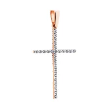 Двухсторонний крест из красного золота с черными и белыми фианитами - 466174