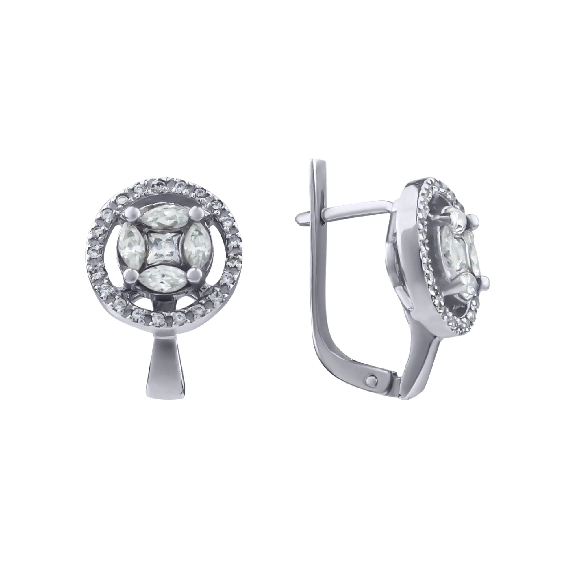 Серьги с фианитами в белом золоте - 410782 - 1