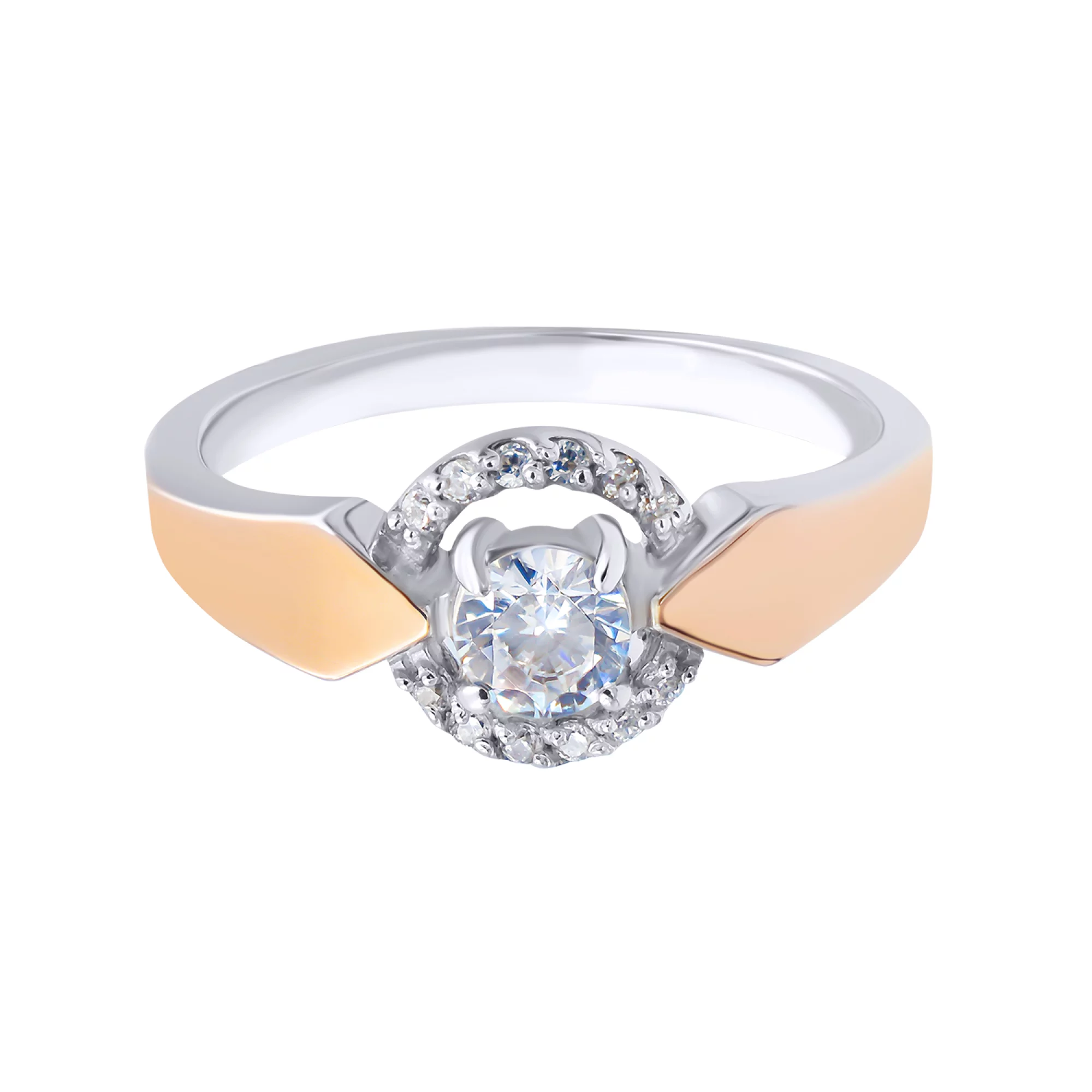 Серебряное кольцо с позолотой и фианитом - 474169 – изображение 2