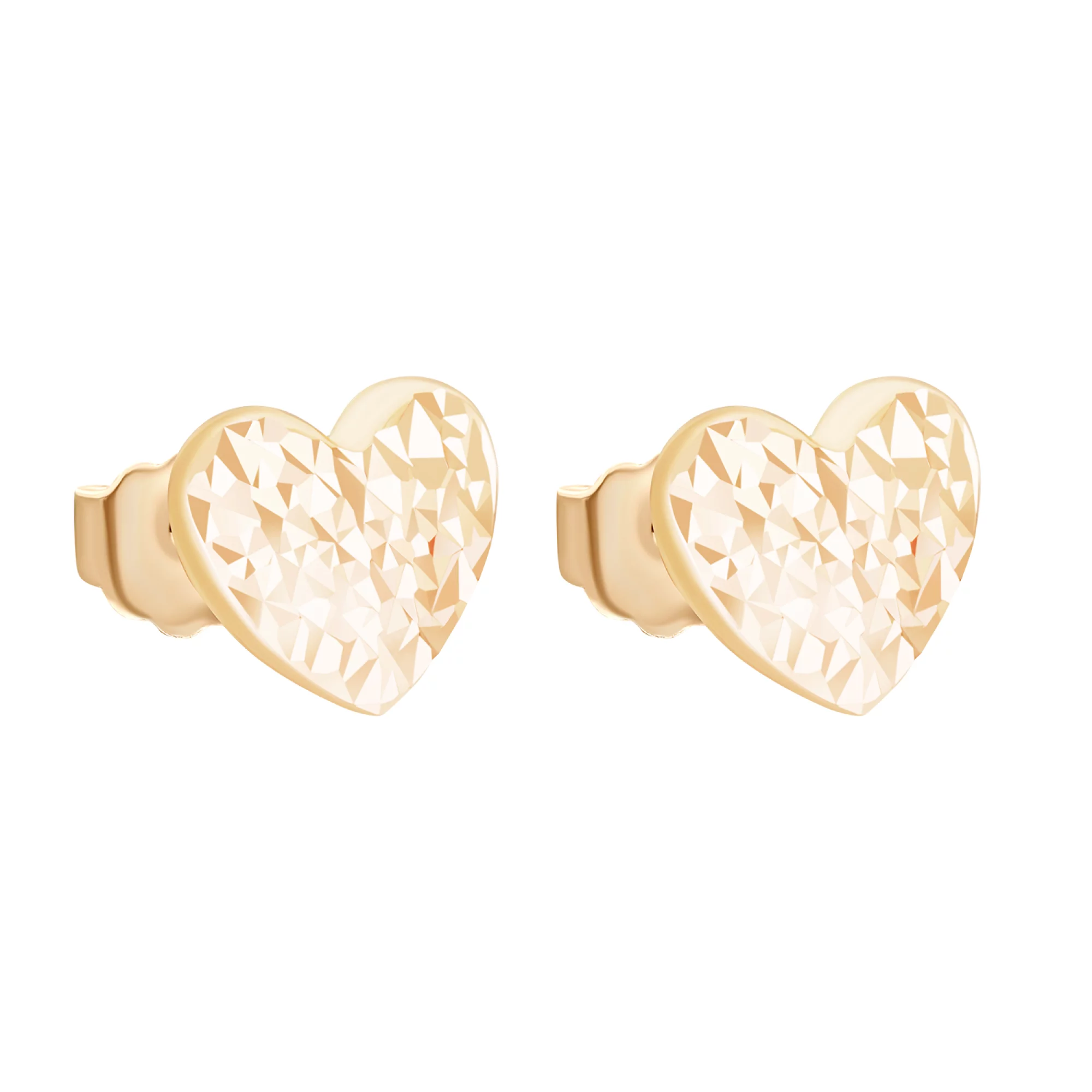 Сережки-гвоздики "Сердце" из красного золота - 1559277 – изображение 1