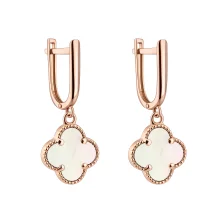 Сережки у червоному золоті з підвісом "Конюшина" з перламутром - 2139281