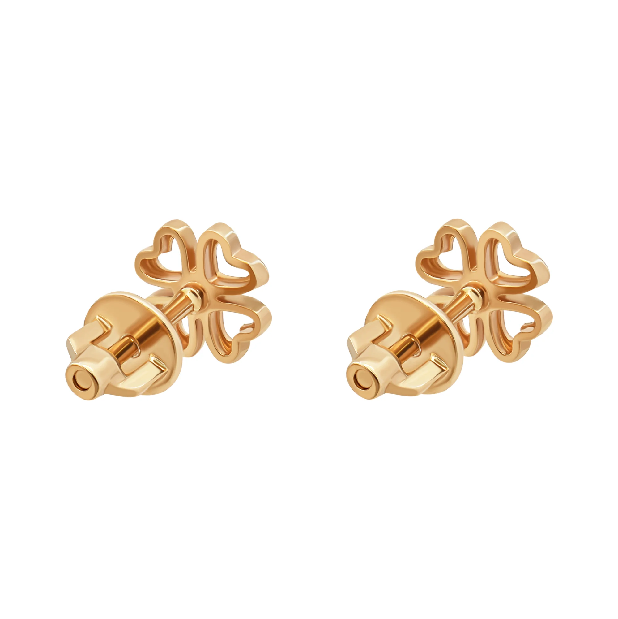 Сережки-пусети з сердечками з червоного золота з фіанітом - 1434036 - 2
