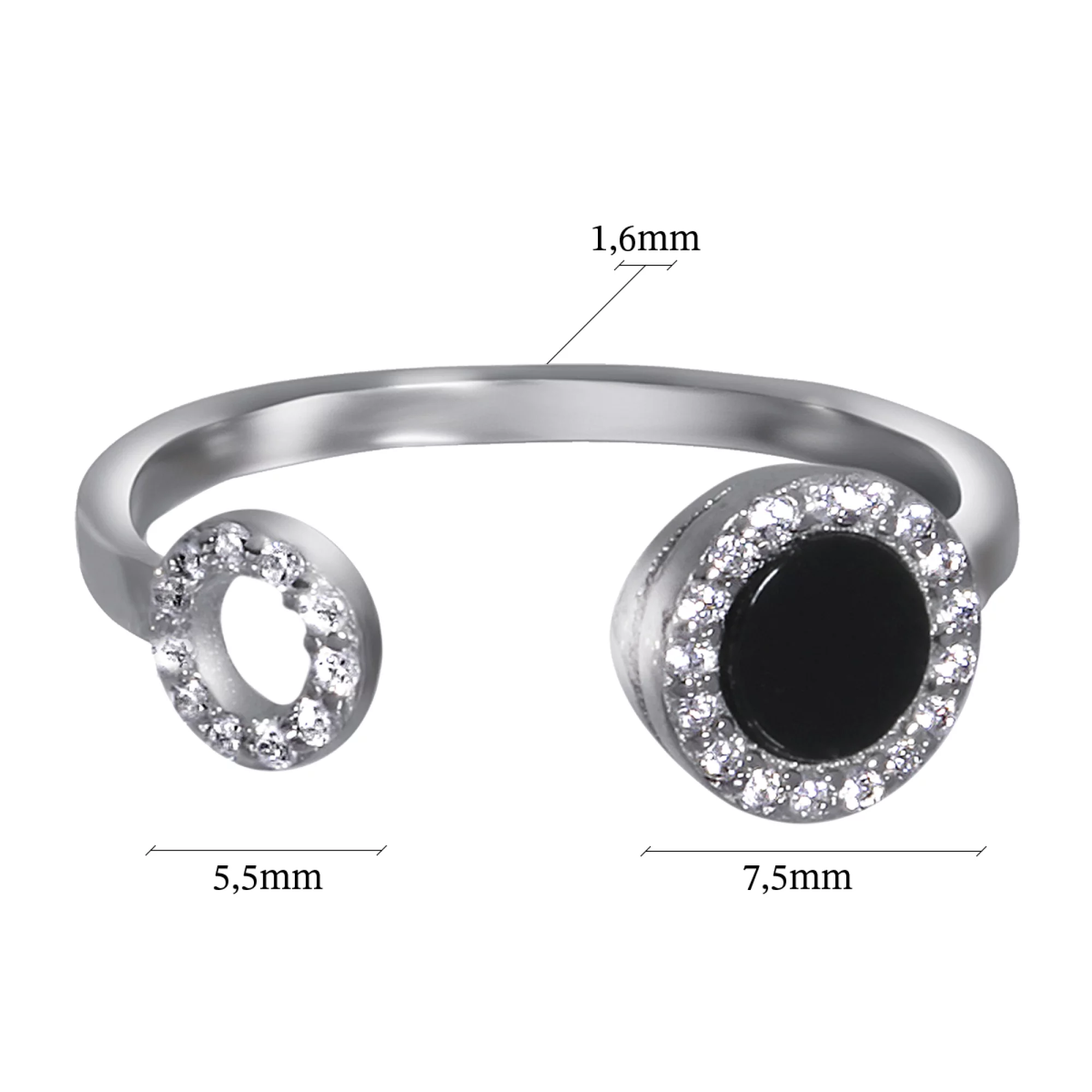 Кольцо серебряное с фианитом и ониксом - 972271 – изображение 3
