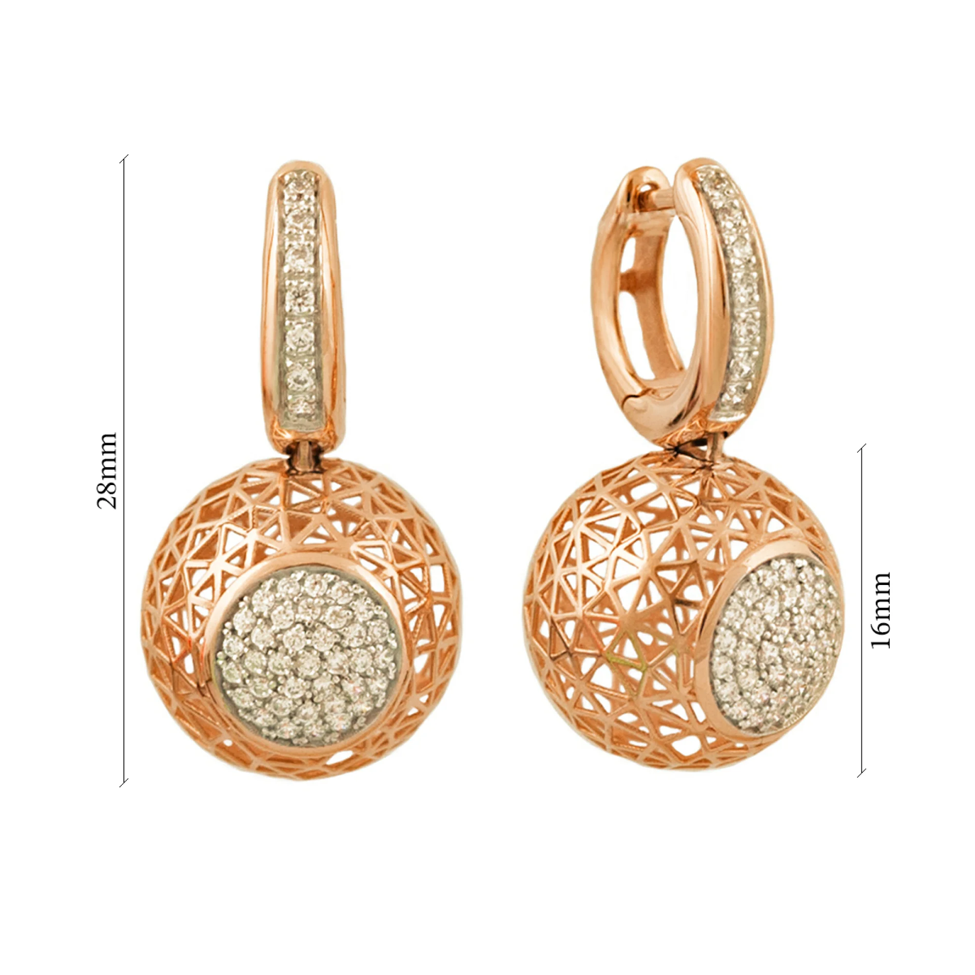 Серьги с фианитами в красном золоте - 406789 - 2