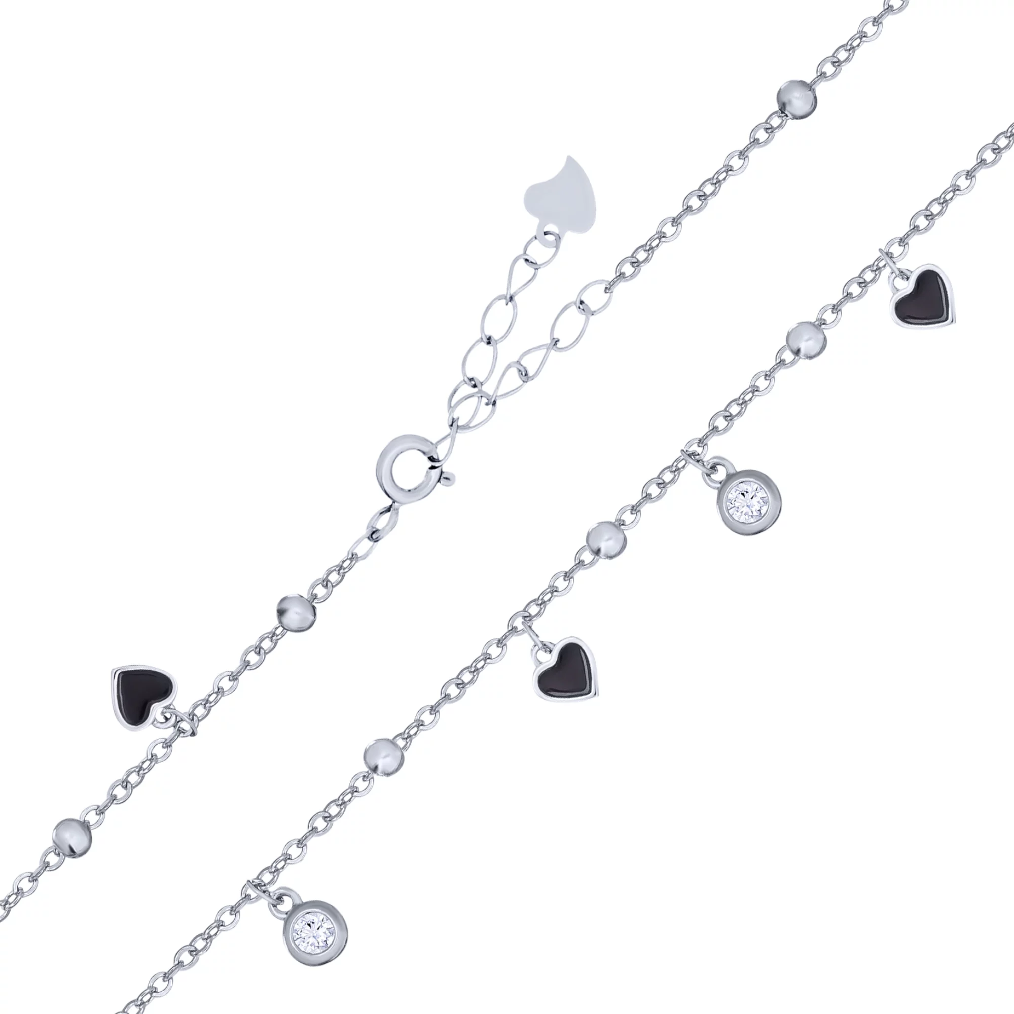 Браслет из серебра "Сердечки" с эмалью и фианитами - 1760806 – изображение 2