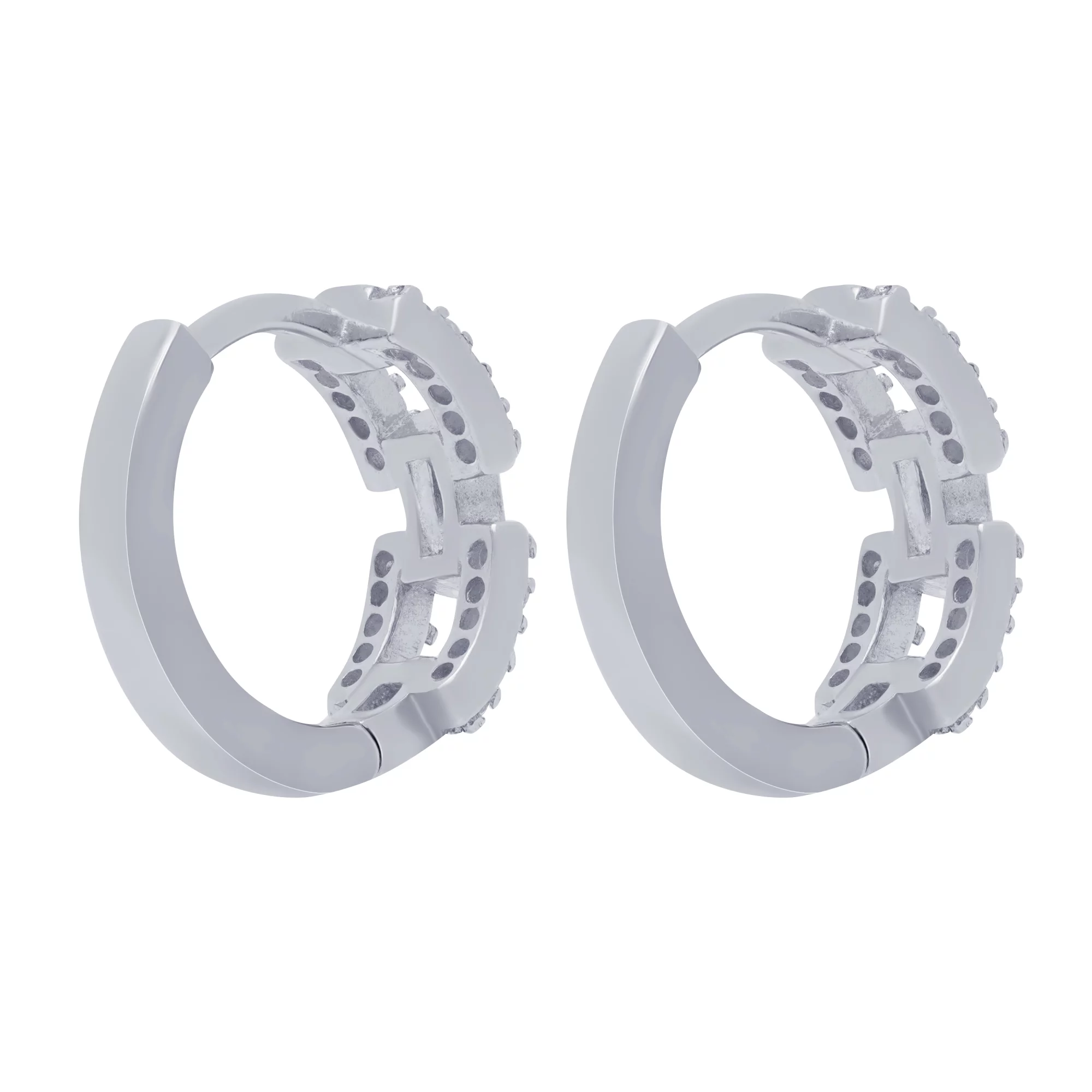 Срібні сережки-кільця "Ланки" з фіанітами - 1668487 – зображення 2