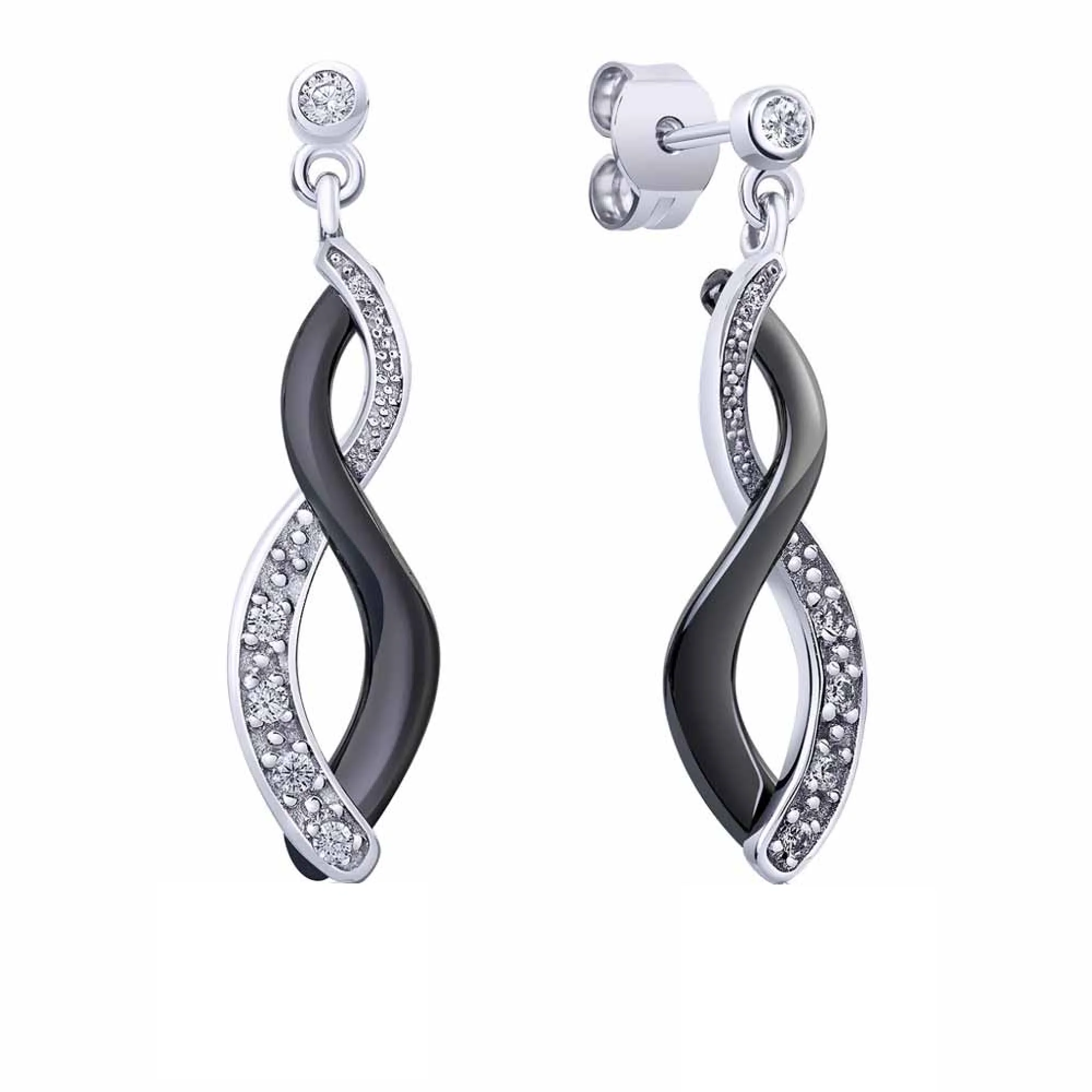 Серебряные серьги-гвоздики с керамикой и цирконием - 411271 - 1