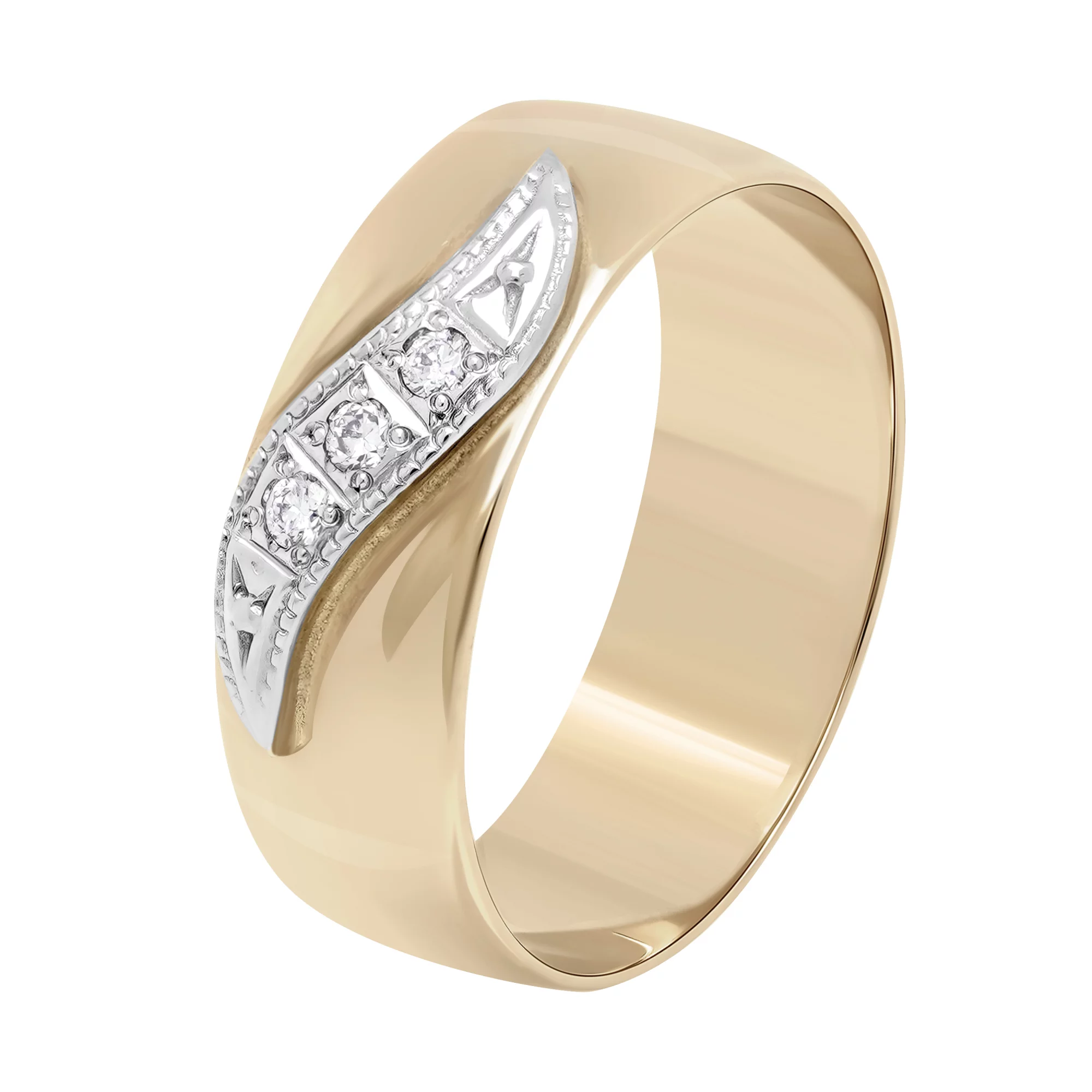 Обручальное кольцо в комбинированном золоте с бриллиантами в классическом стиле - 1736301 – изображение 1